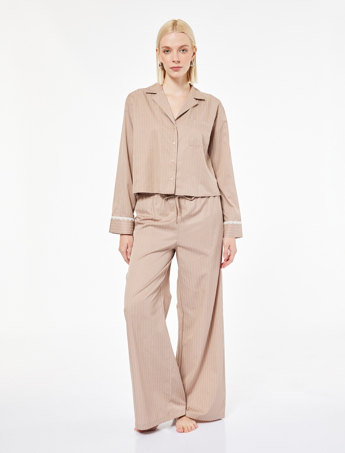  Rahat Kalıp Beli Dantelli Beli Bağcıklı Pijama Altı