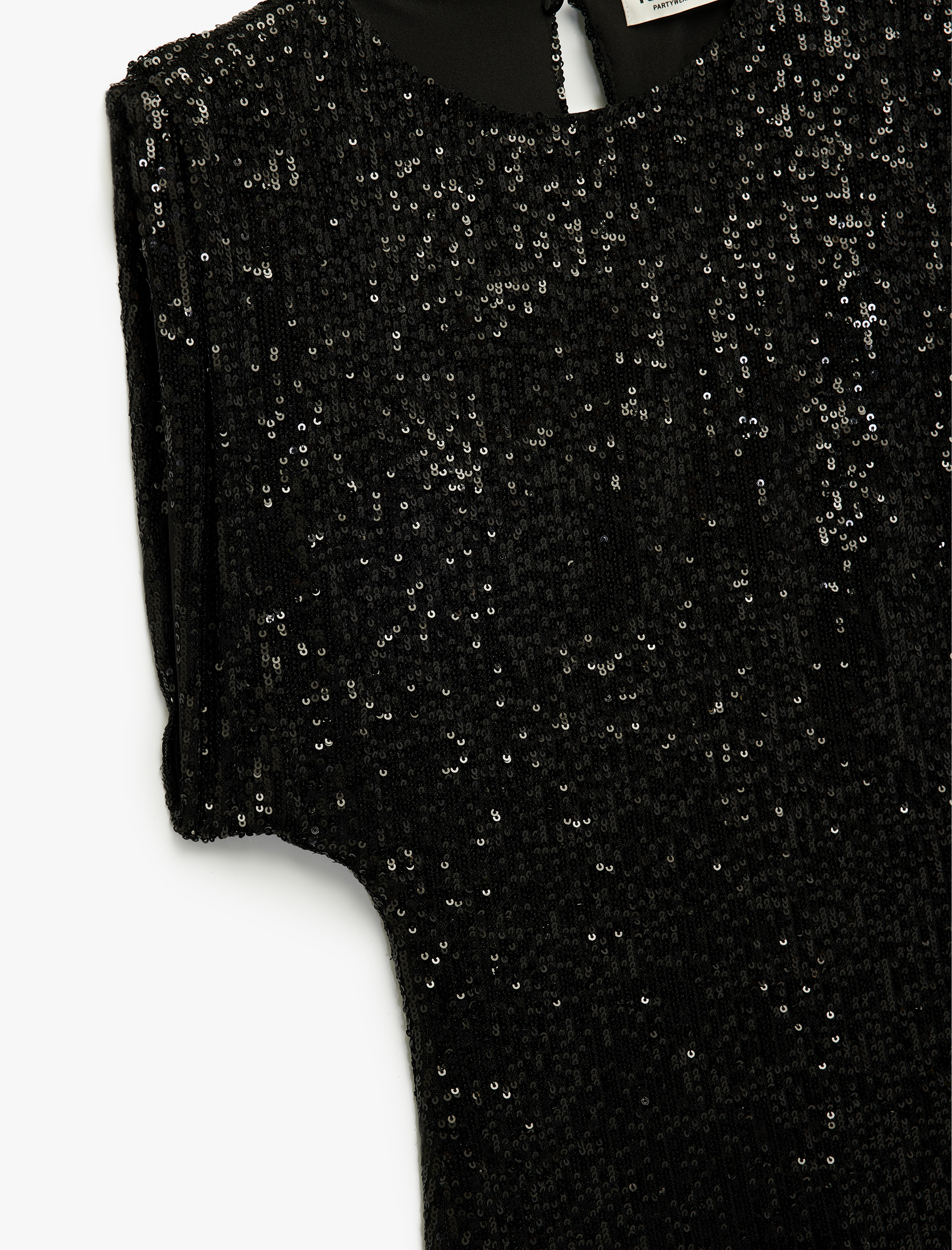   Slim Fit Kısa Yarasa Kollu Bisiklet Yaka Payetli Mini Elbise