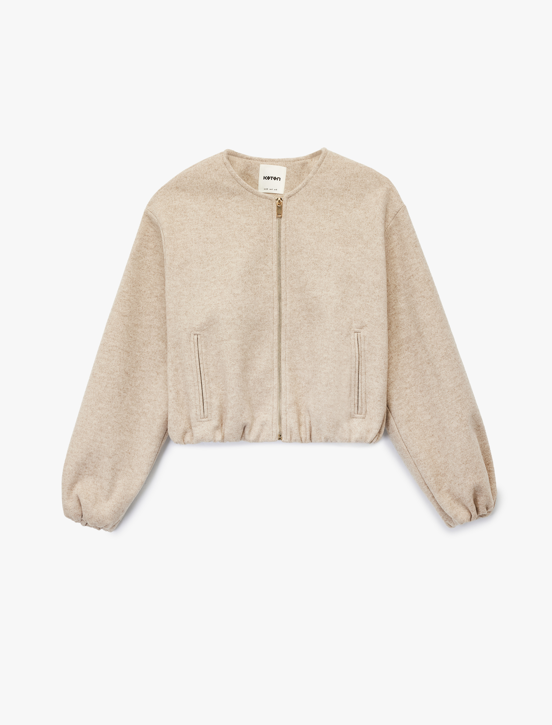   Kaşe Bomber Ceket Crop Bisiklet Yaka Fermuarlı Cepli Uzun Kollu