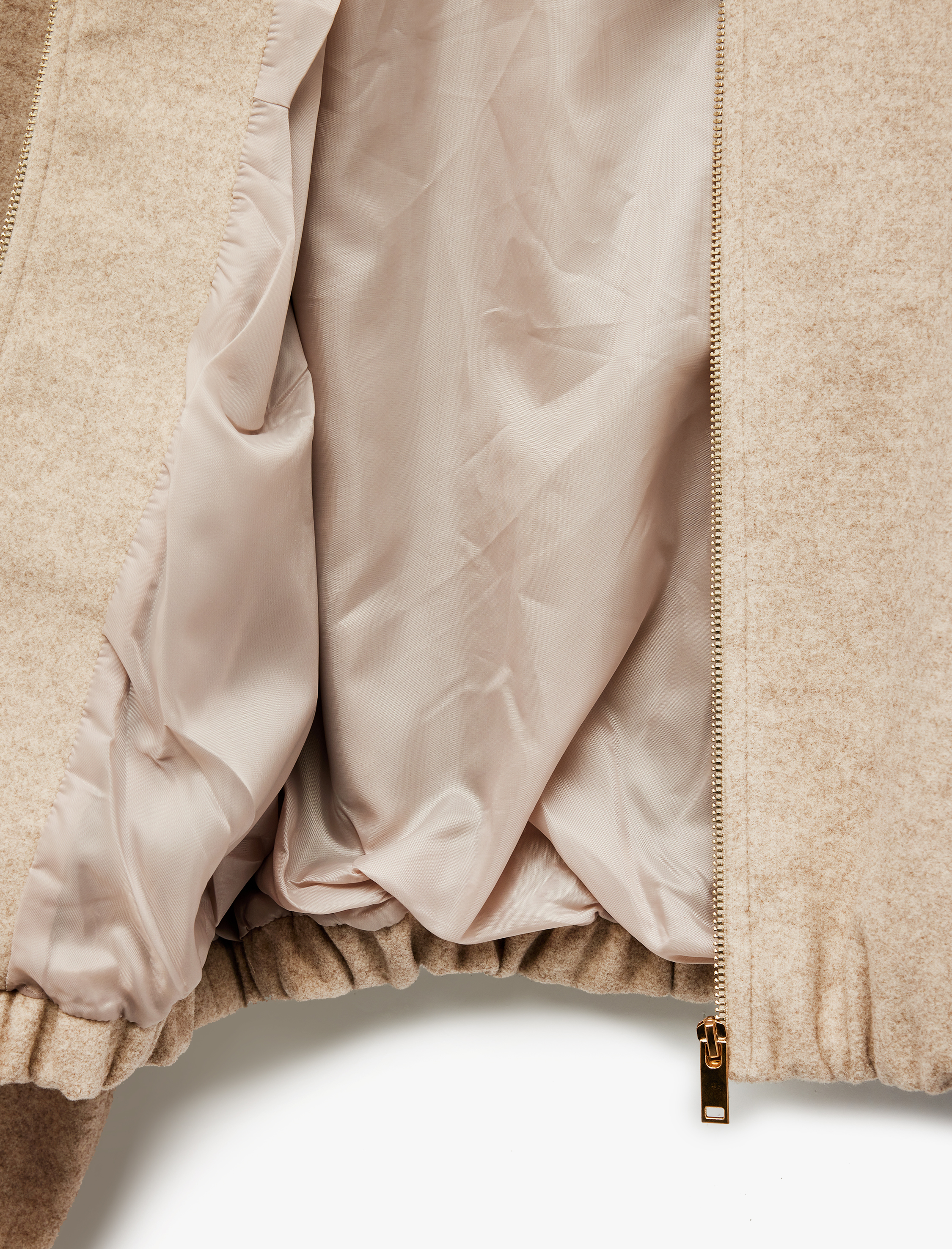   Kaşe Bomber Ceket Crop Bisiklet Yaka Fermuarlı Cepli Uzun Kollu