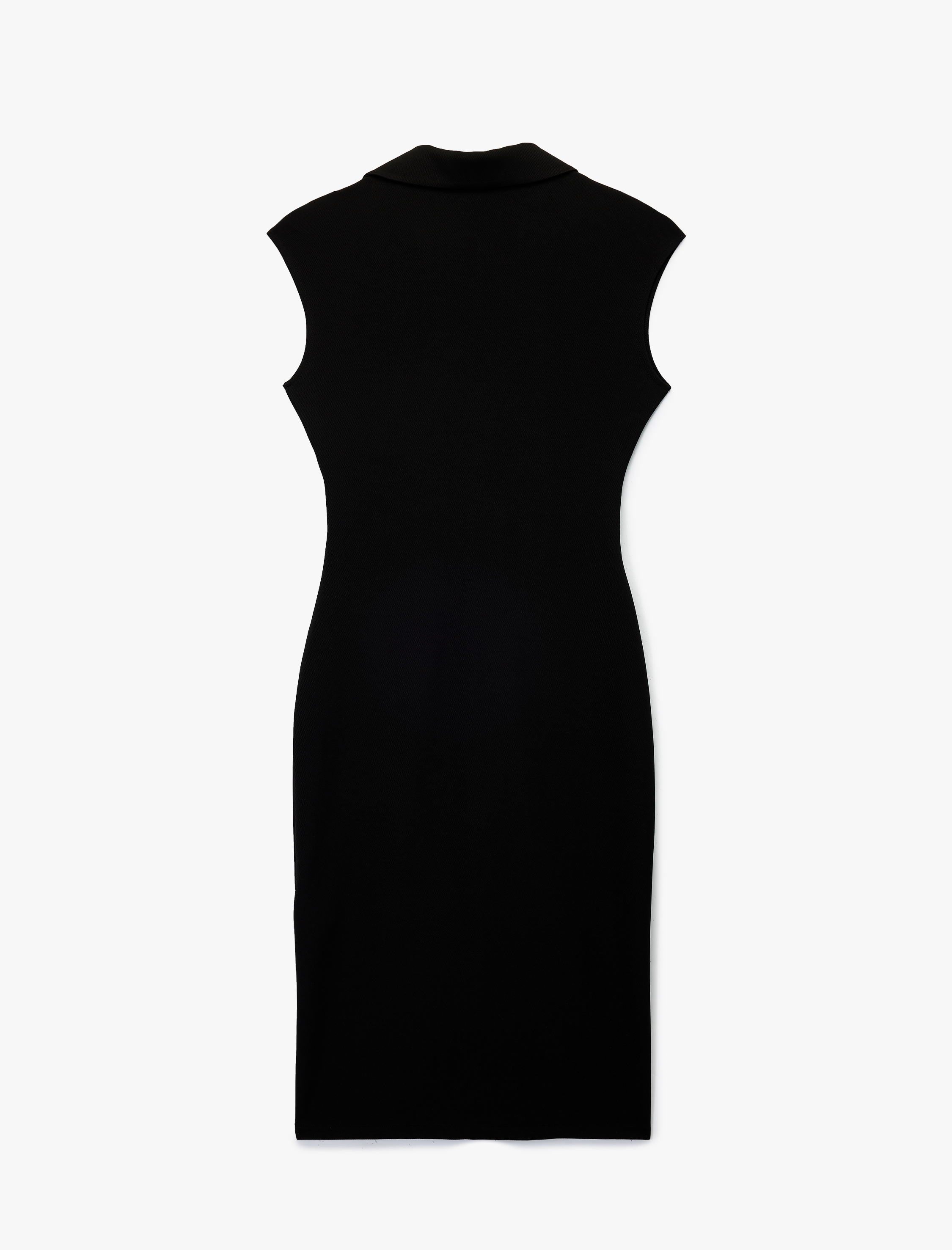   Drapeli V Yaka Midi Boy Düğmeli Kolsuz Gömlek Elbise