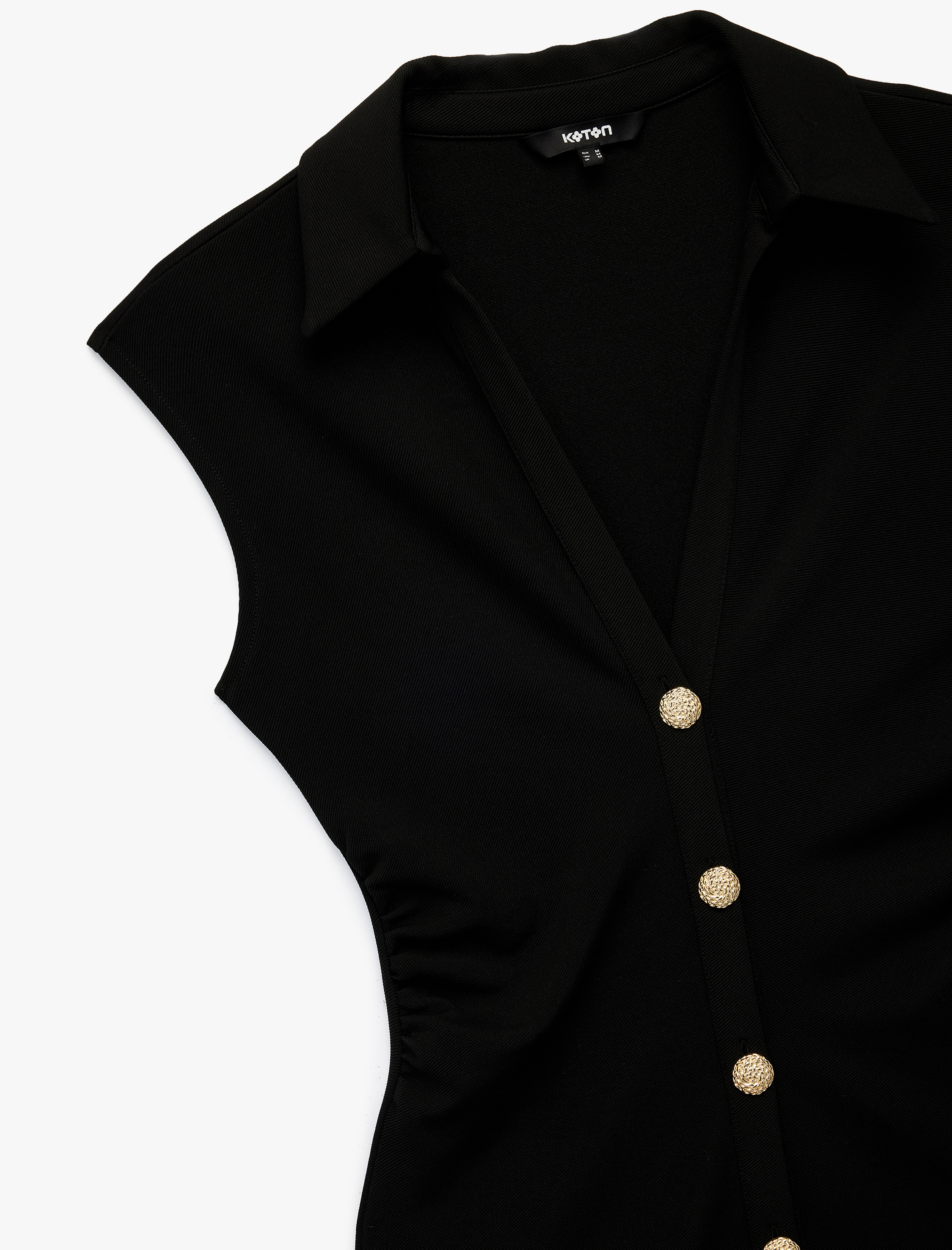   Drapeli V Yaka Midi Boy Düğmeli Kolsuz Gömlek Elbise