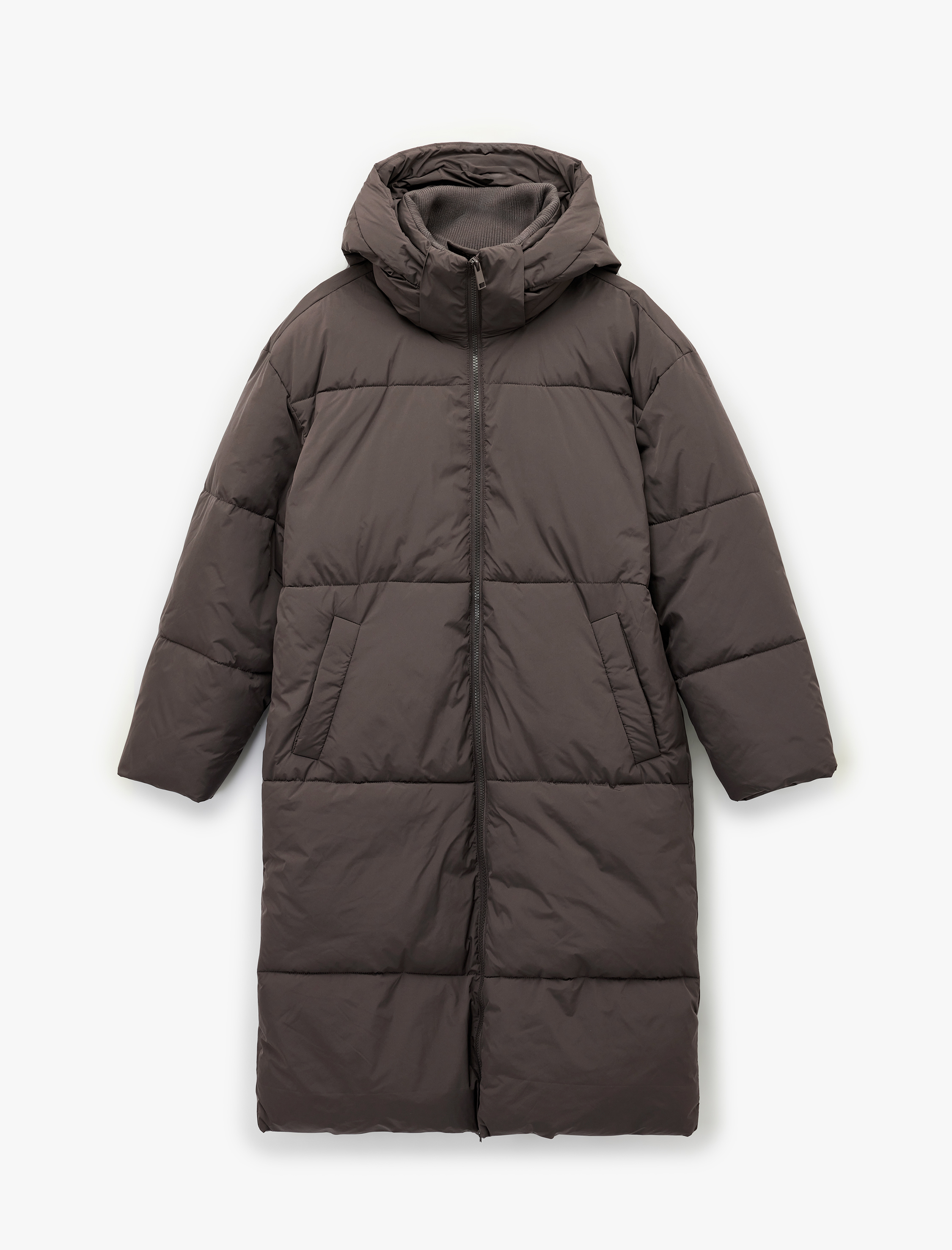   Uzun Kollu Cepli Kapüşonlu Anorak Su İtici Uzun Oversize Şişme Mont