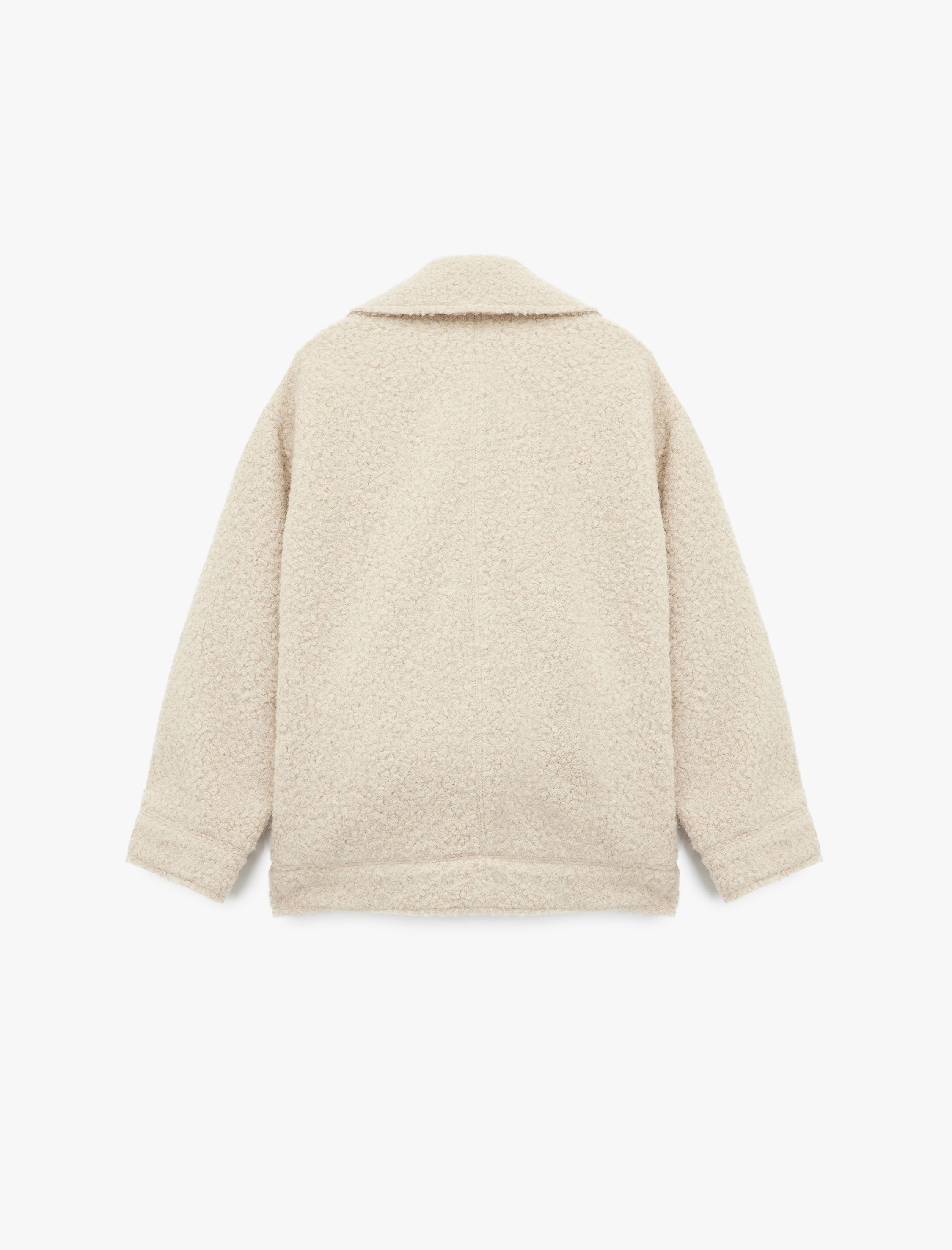   Uzun Kollu Cepli Fermuar Detaylı Kısa Buklet Kaban