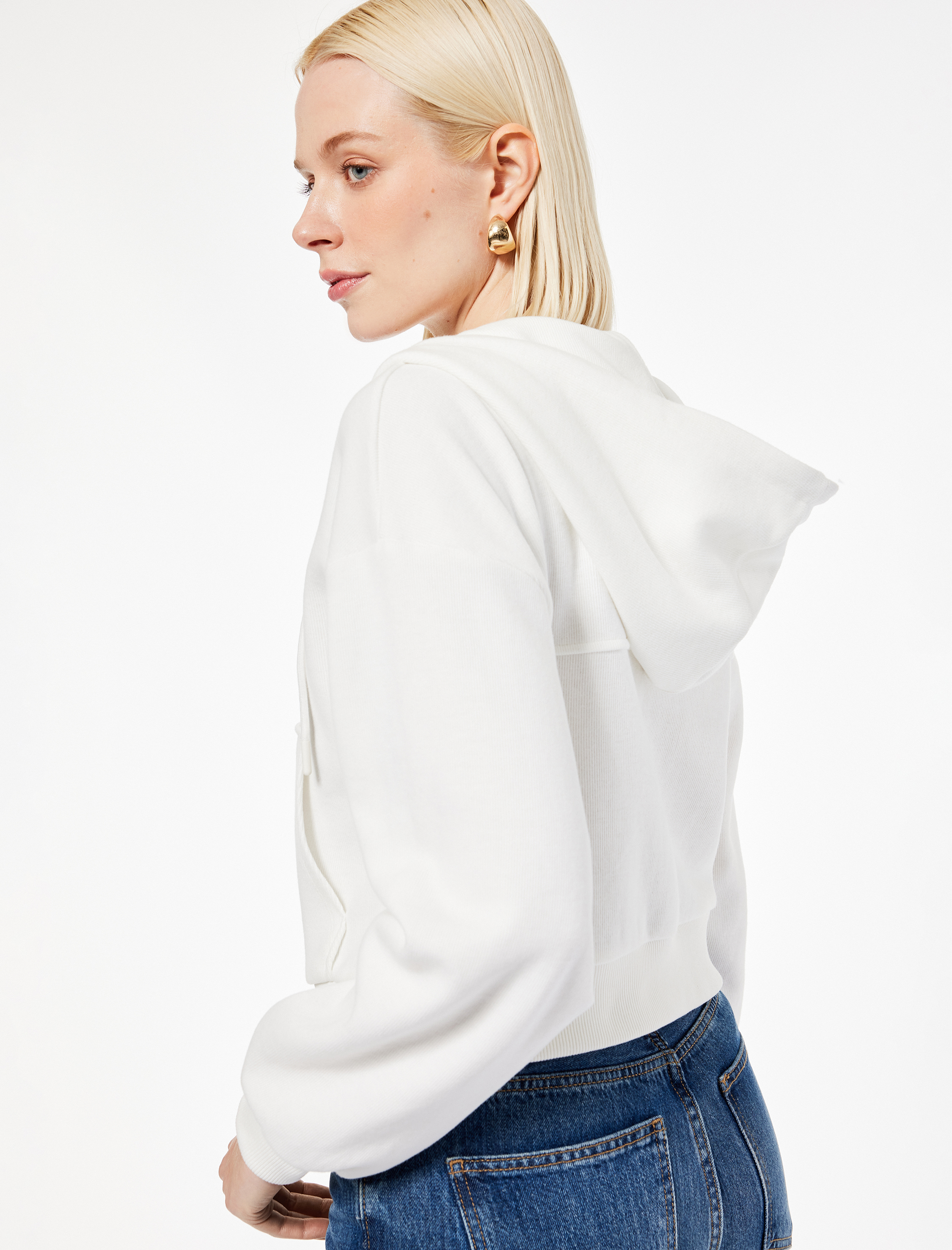   Pamuklu Slim Fit Cepli Uzun Kollu Fermuarlı Kapüşonlu Hırka