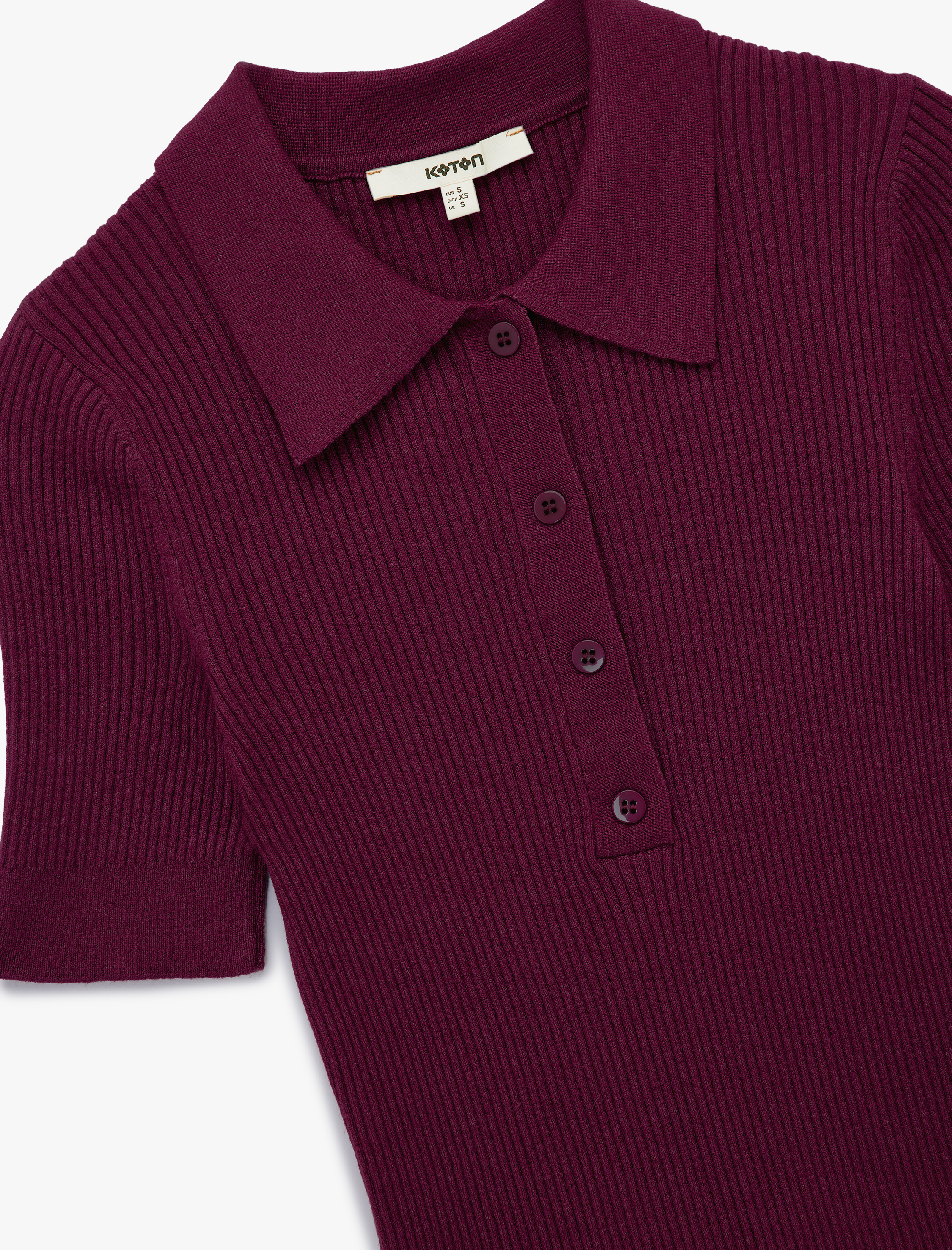   Yarım Düğmeli Kısa Kollu Polo Yaka Triko Kazak