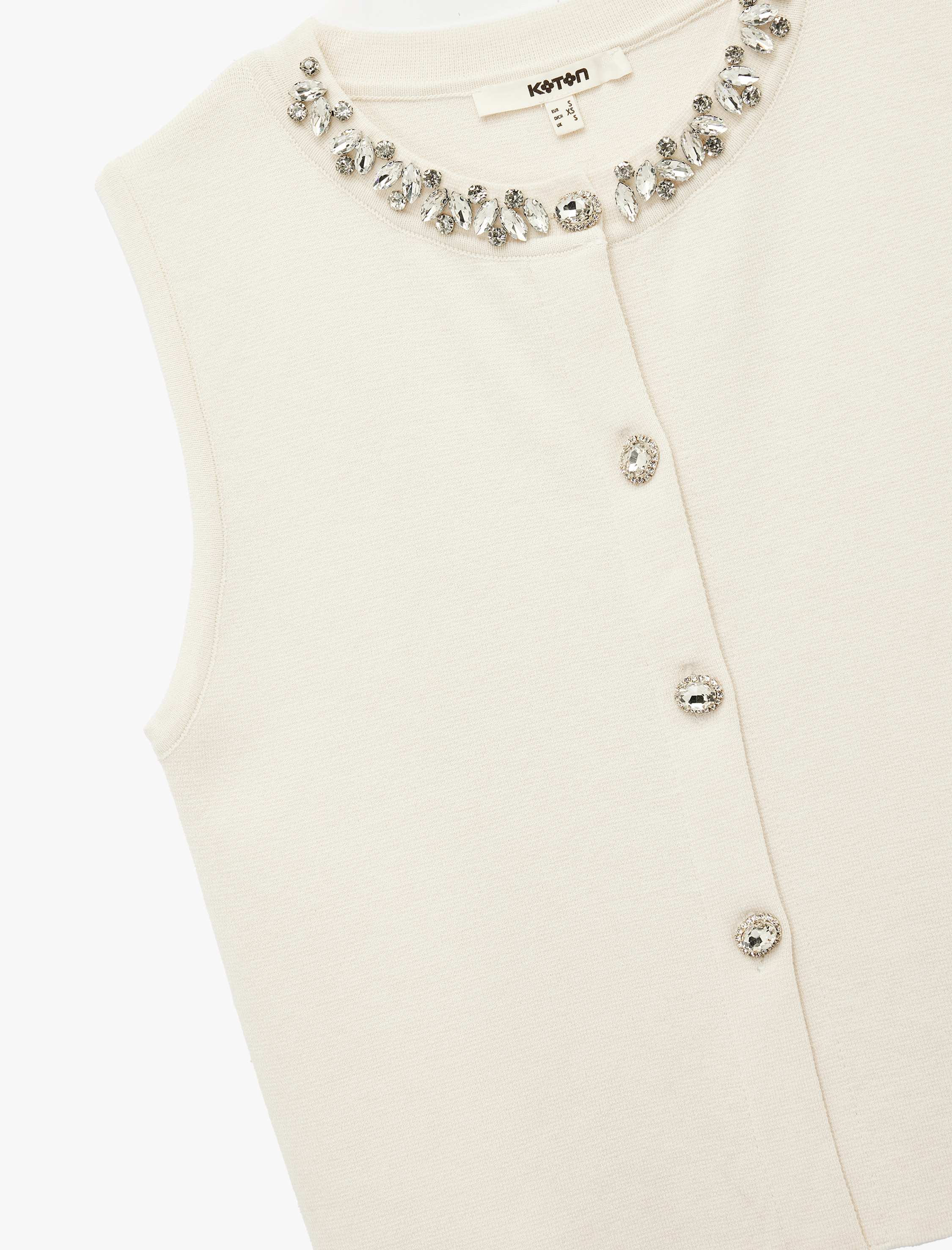   Düğmeli Bisiklet Yaka Taşlı Triko Yelek