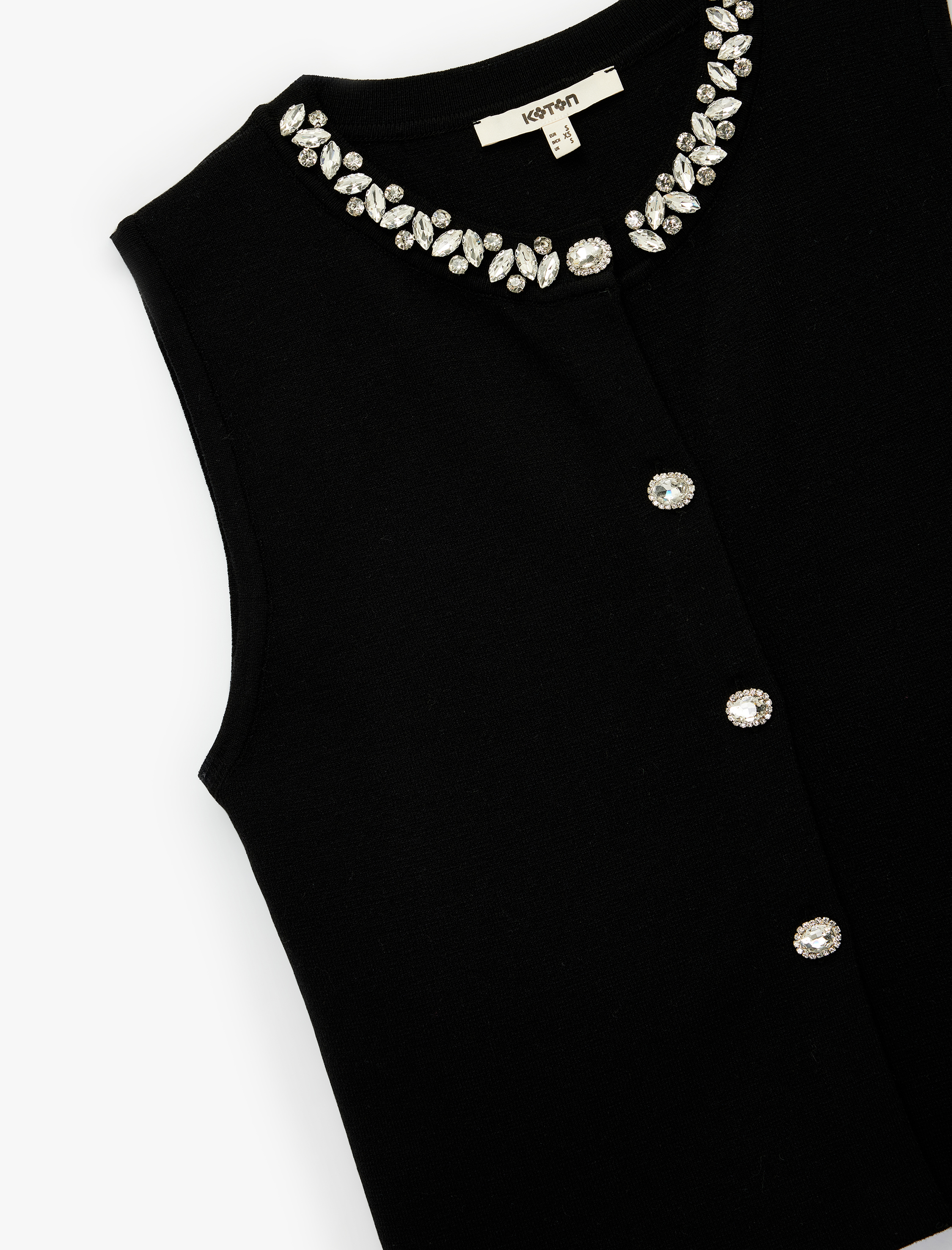   Düğmeli Bisiklet Yaka Taşlı Triko Yelek