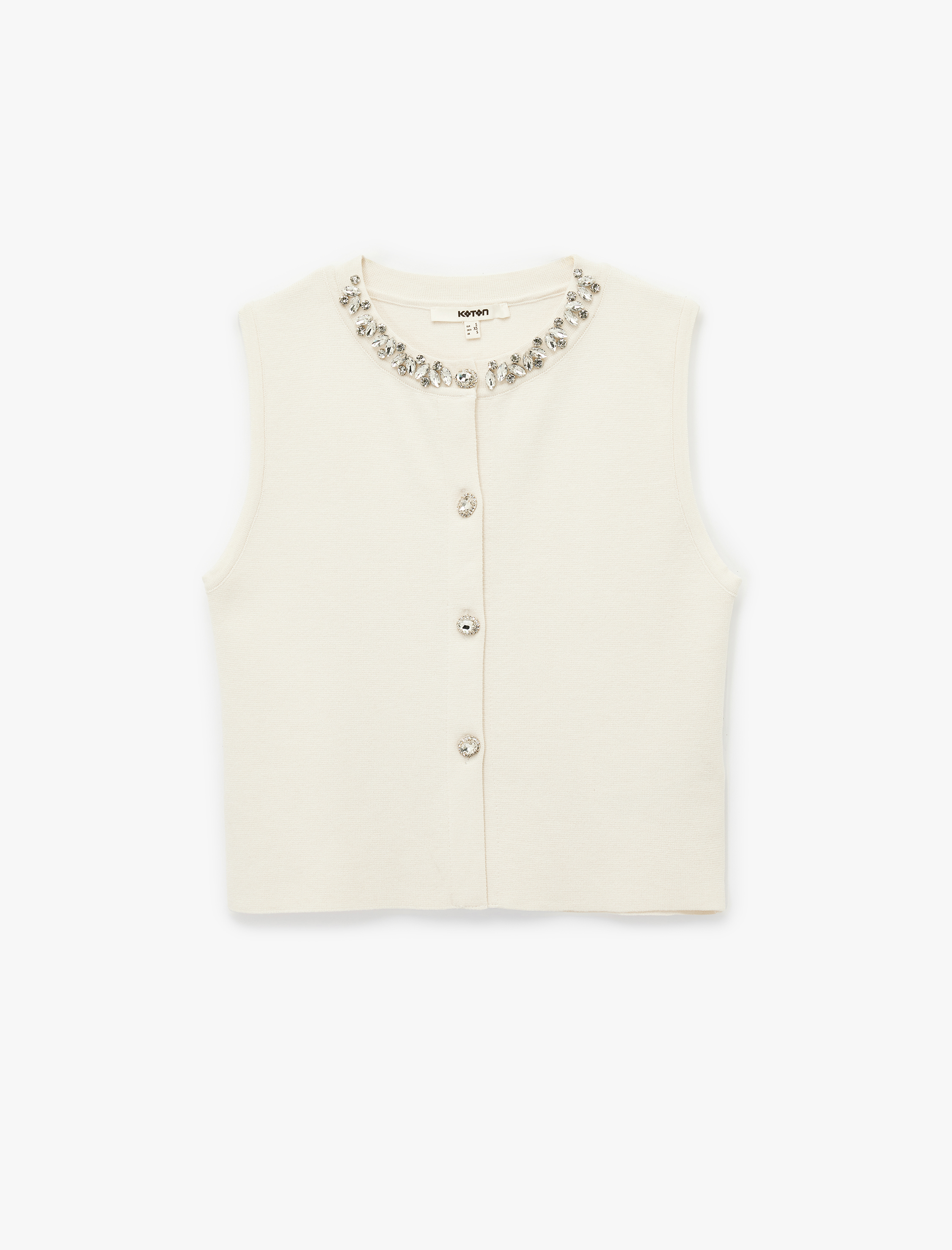   Düğmeli Bisiklet Yaka Taşlı Triko Yelek