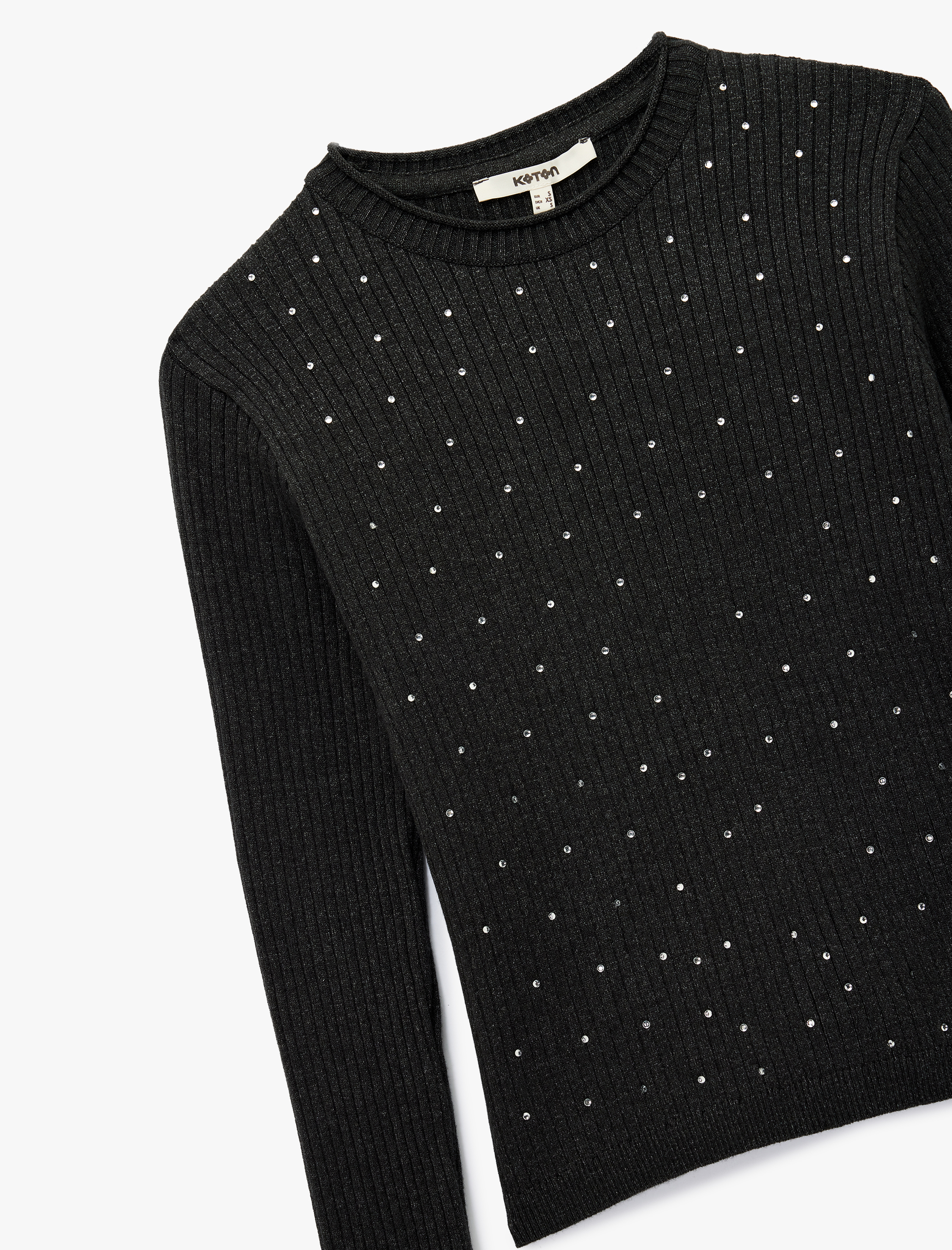   Uzun Kollu Bisiklet Yaka Taşlı Triko Kazak