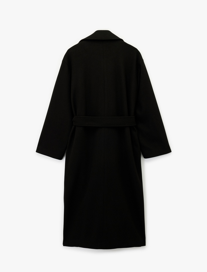  Uzun Kollu Cepli Kemerli Uzun Kaşe Kaban