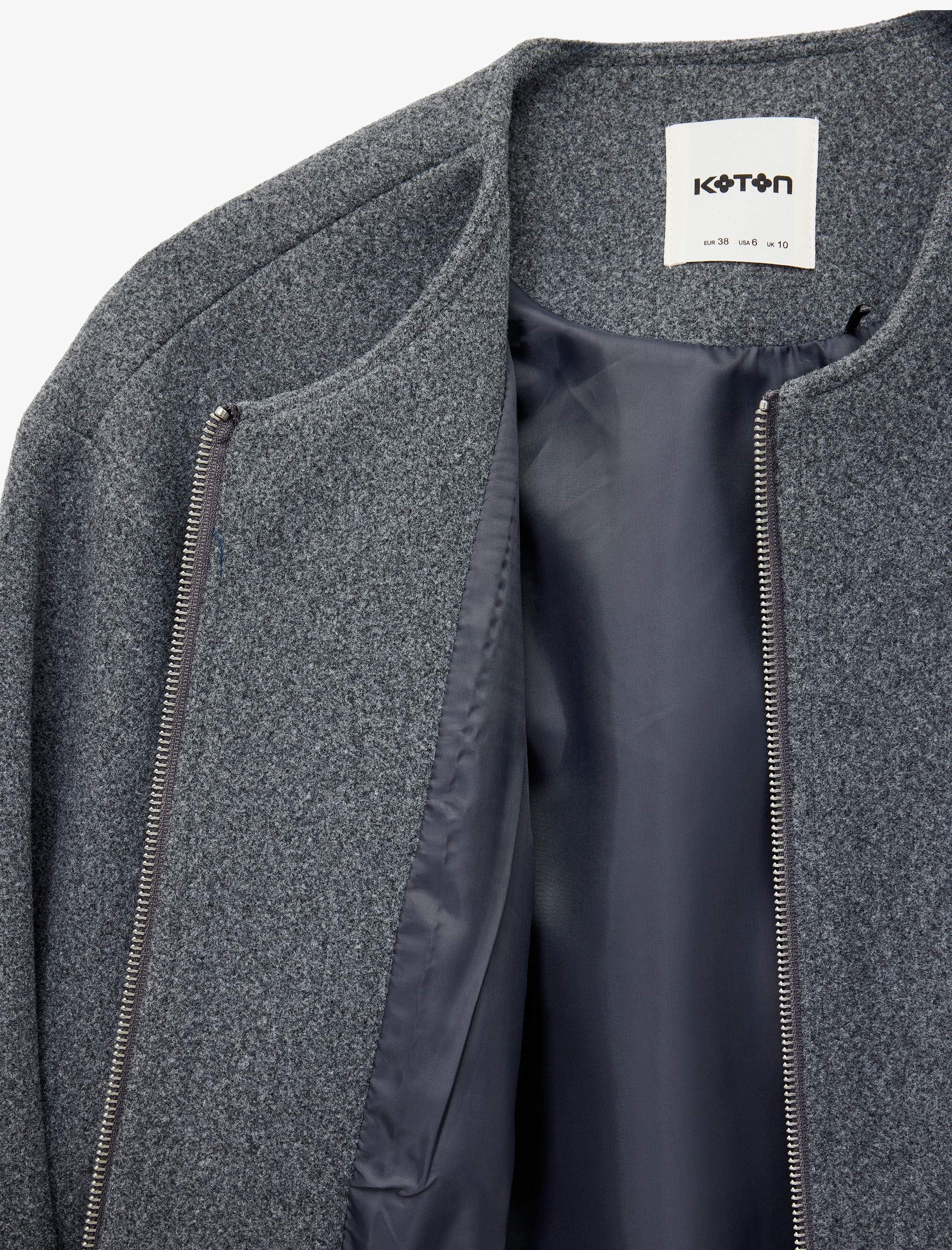   Uzun Kollu Cepli Yuvarlak Yaka Fermuarlı Crop Bomber Kaşe Ceket