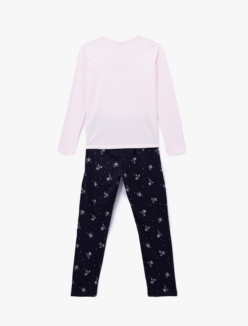  Pamuklu Bisiklet Yaka Uzun Kollu Pijama Takımı