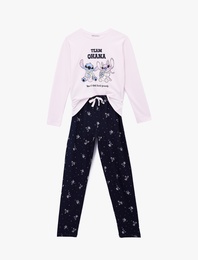 Pamuklu Bisiklet Yaka Uzun Kollu Pijama Takımı
