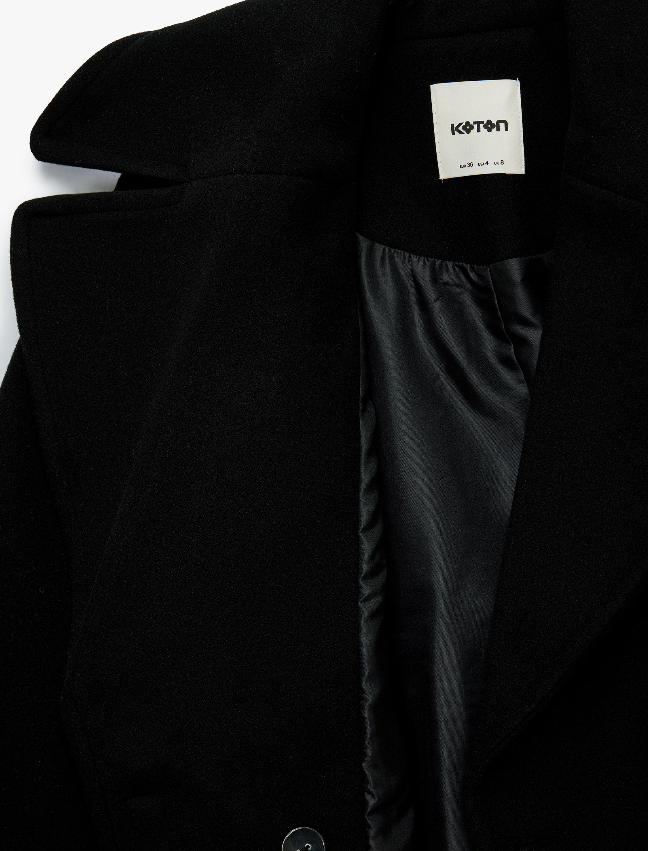   Cepli Uzun Kollu Düğmeli Kruvaze Uzun Kaşe Kaban