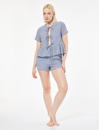 Bağlama Detaylı Rahat Kalıp Ekoseli Şort