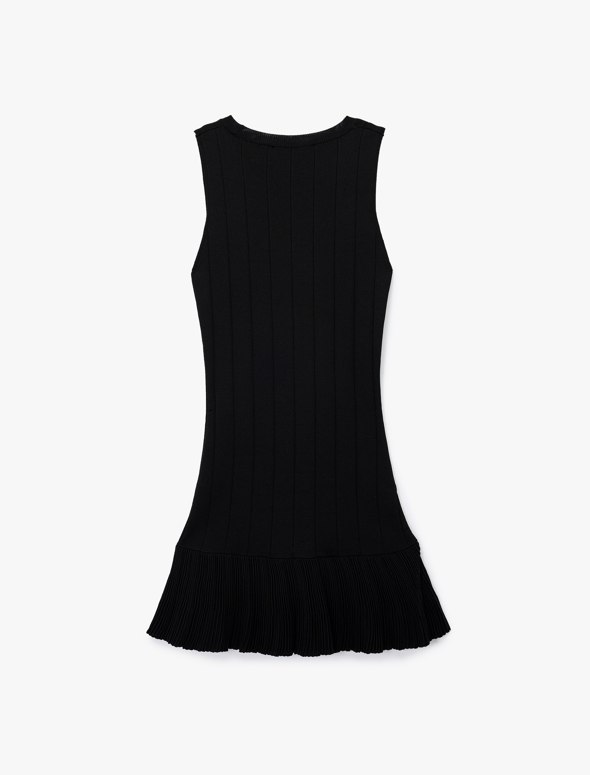   Yuvarlak Yaka Kolsuz Midi Boy Pileli Triko Elbise