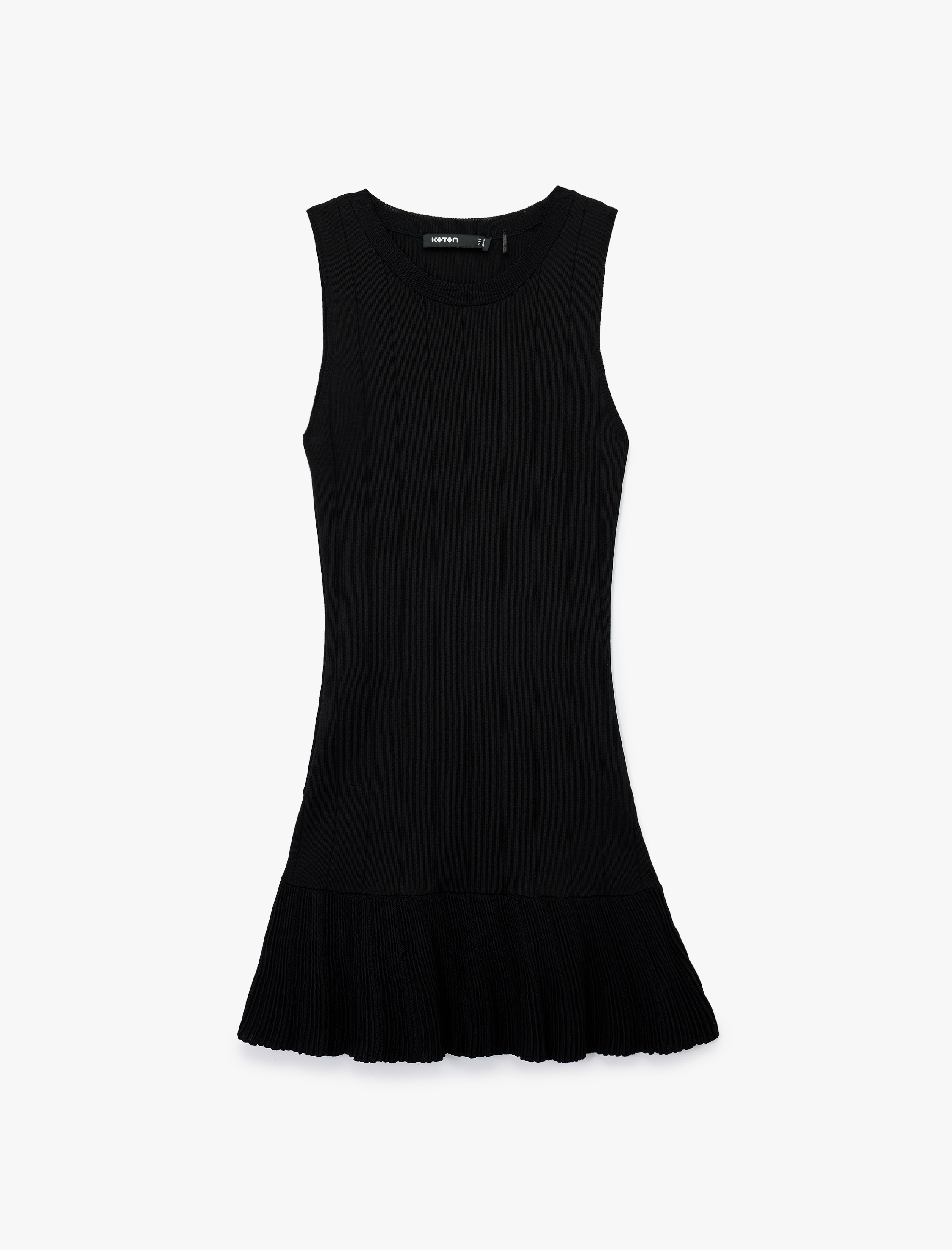   Yuvarlak Yaka Kolsuz Midi Boy Pileli Triko Elbise