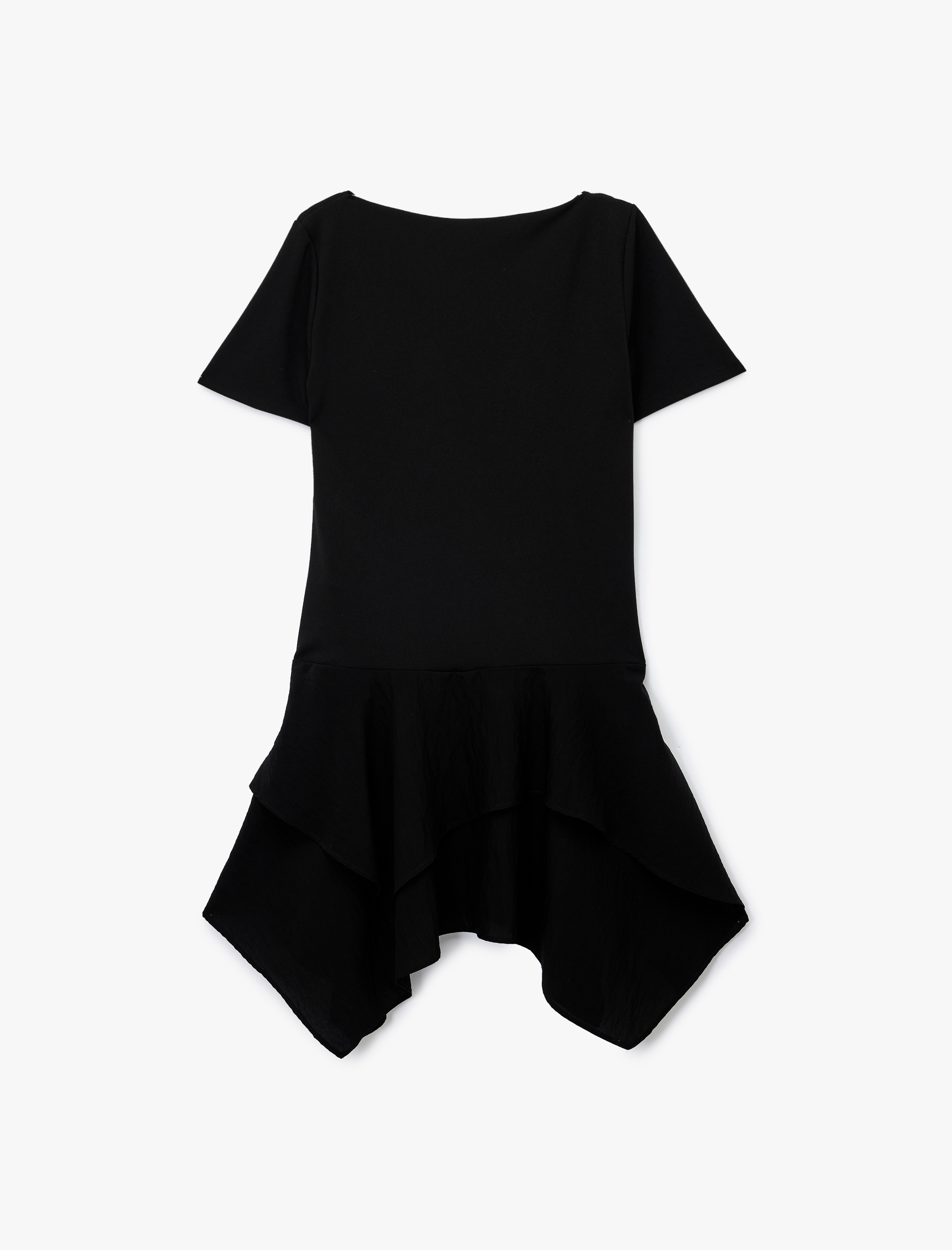   Kayık Yuvarlak Yaka Kısa Kollu Asimetrik Kesim Mini Tişört Elbise