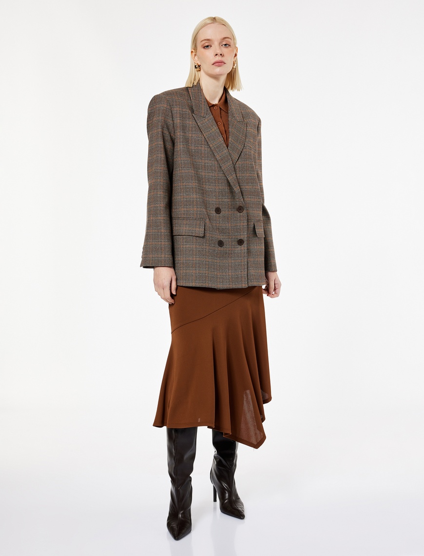  Standart Bel Slim Fit Asimetrik Kesim Midi Etek