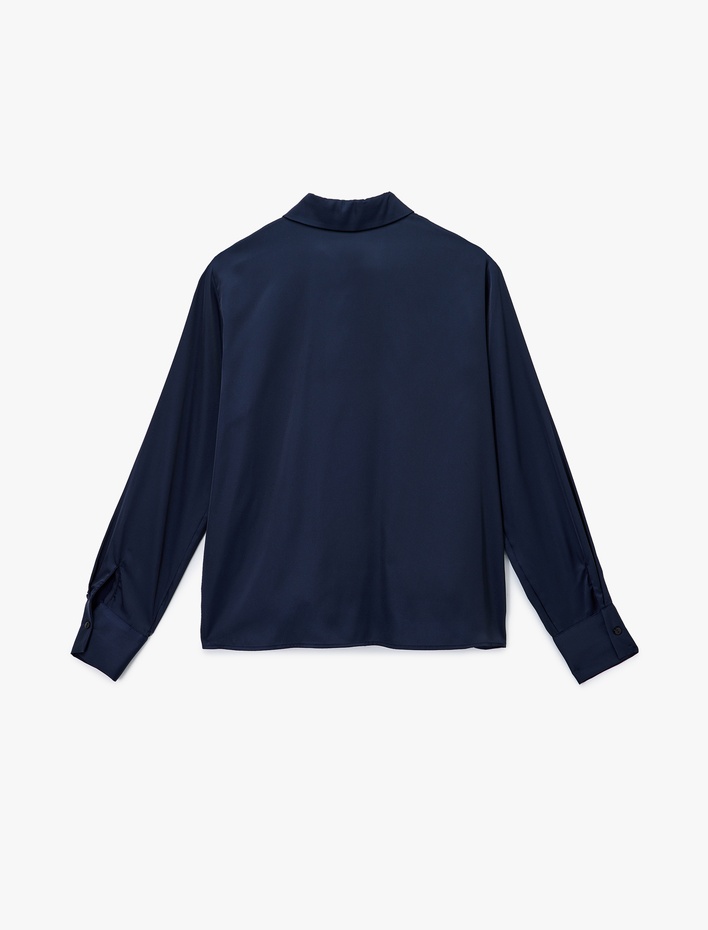  Regular Fit Düğmeli Uzun Kollu Saten Gömlek