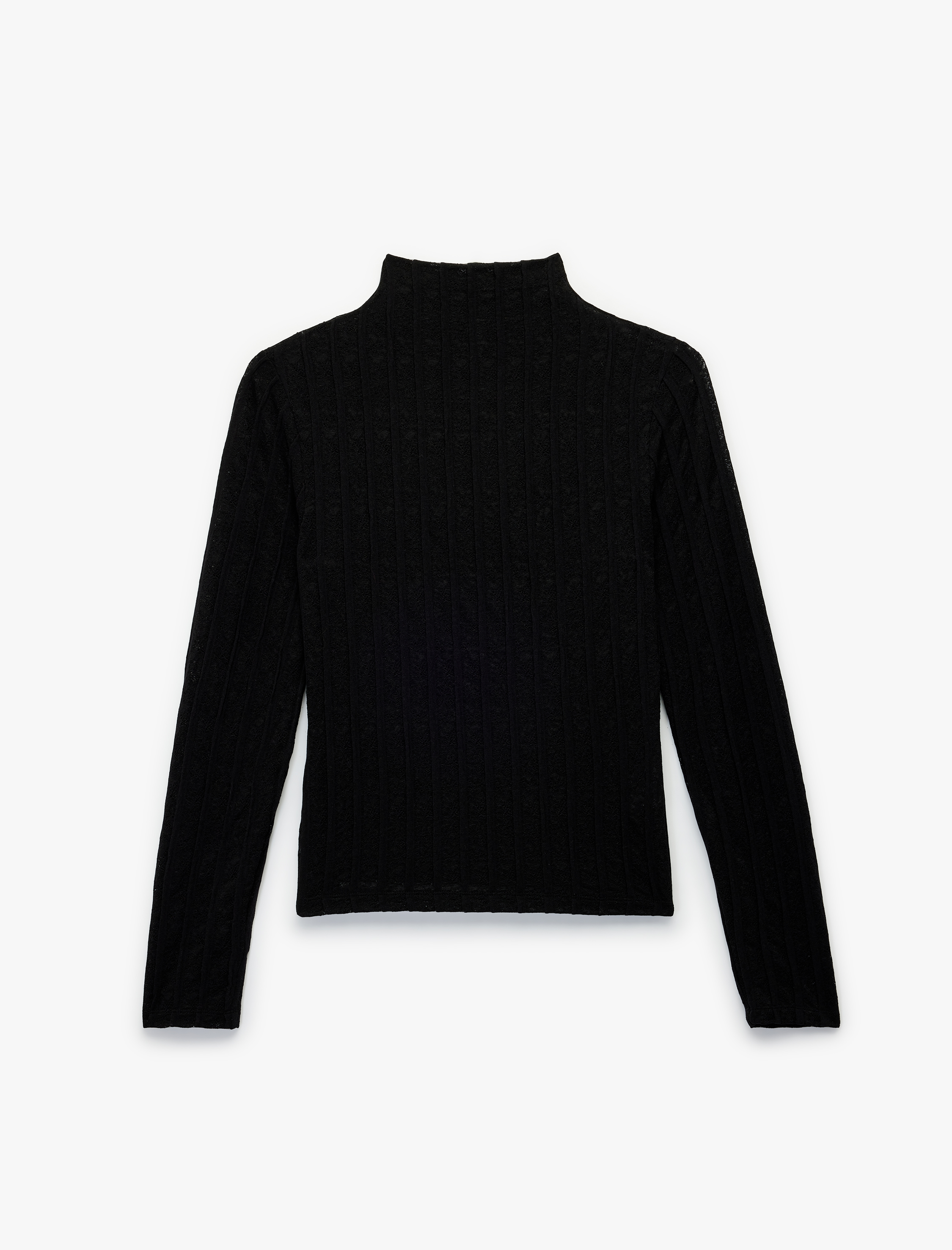   Koton X Sibil Çetinkaya - Slim Fit Uzun Kollu Yarı Transparan Dik Yaka Dantel Bluz