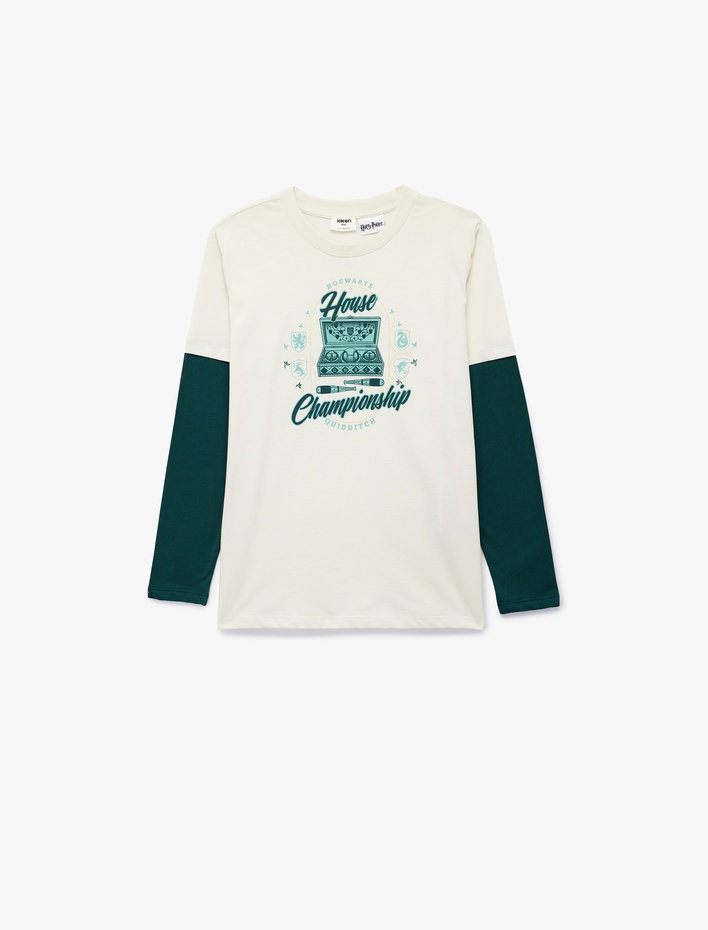 Erkek Çocuk Pamuklu Harry Potter Baskılı Uzun Kollu Bisiklet Yaka Lisanslı Tişört