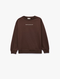 Pamuklu Uzun Kollu Bisiklet Yaka Baskılı Sweatshirt