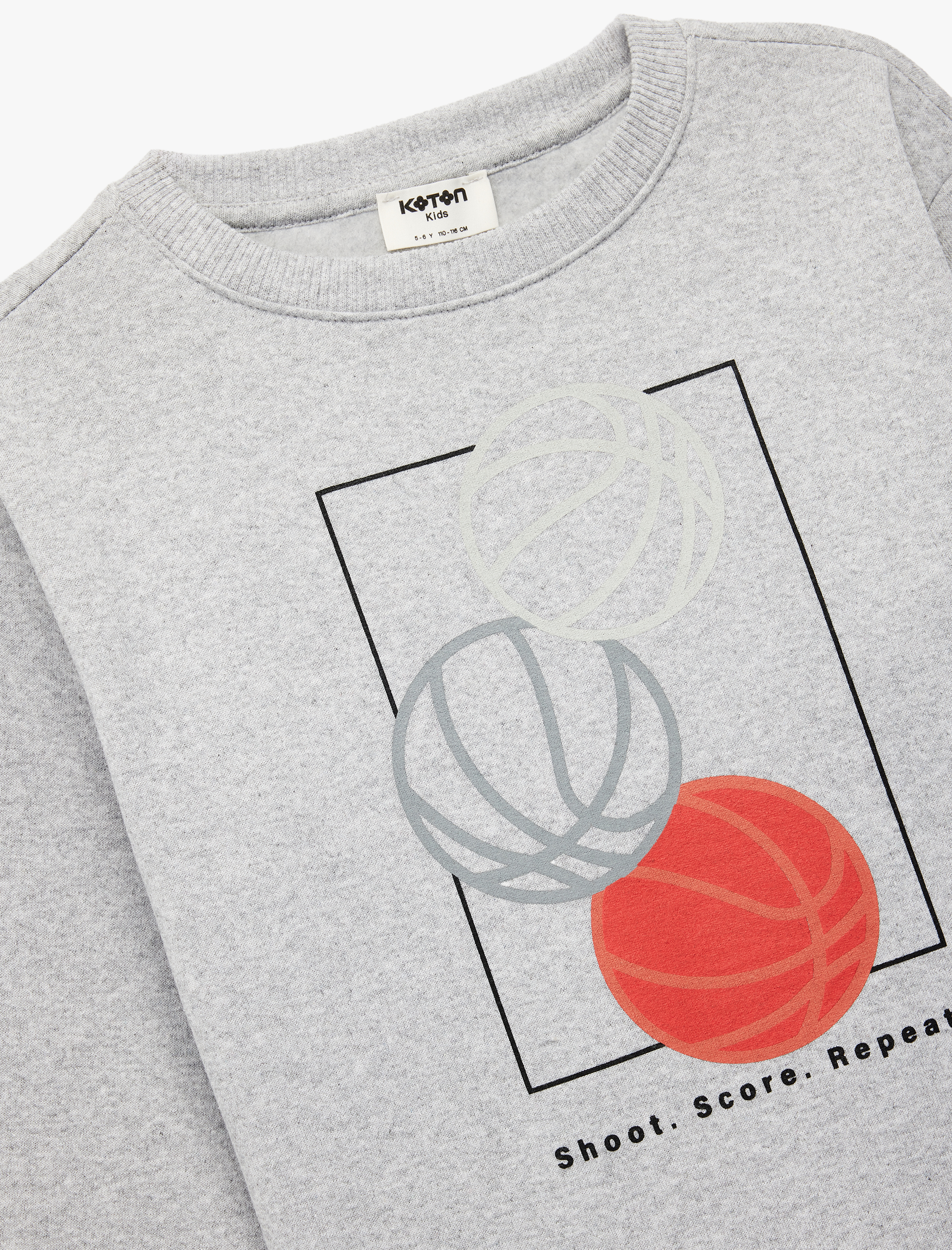  Erkek Çocuk Basketbol Baskılı Uzun Kollu Bisiklet Yaka Sweatshirt