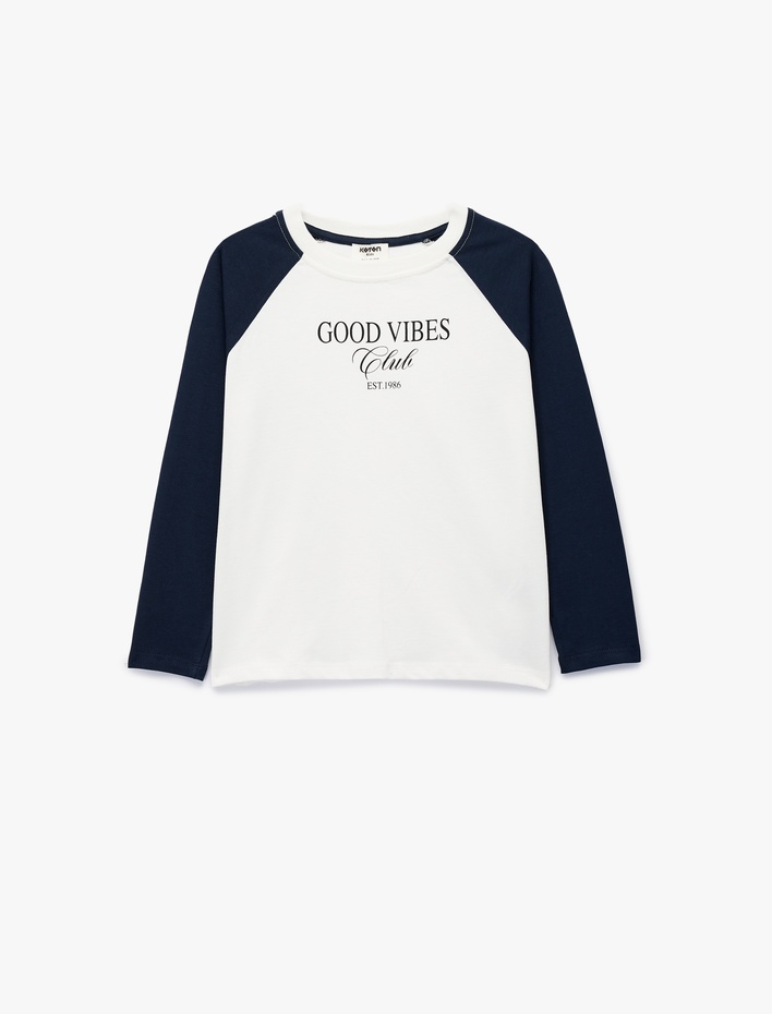 Kız Çocuk Pamuklu Bisiklet Yaka Baskılı Uzun Kollu Tişört