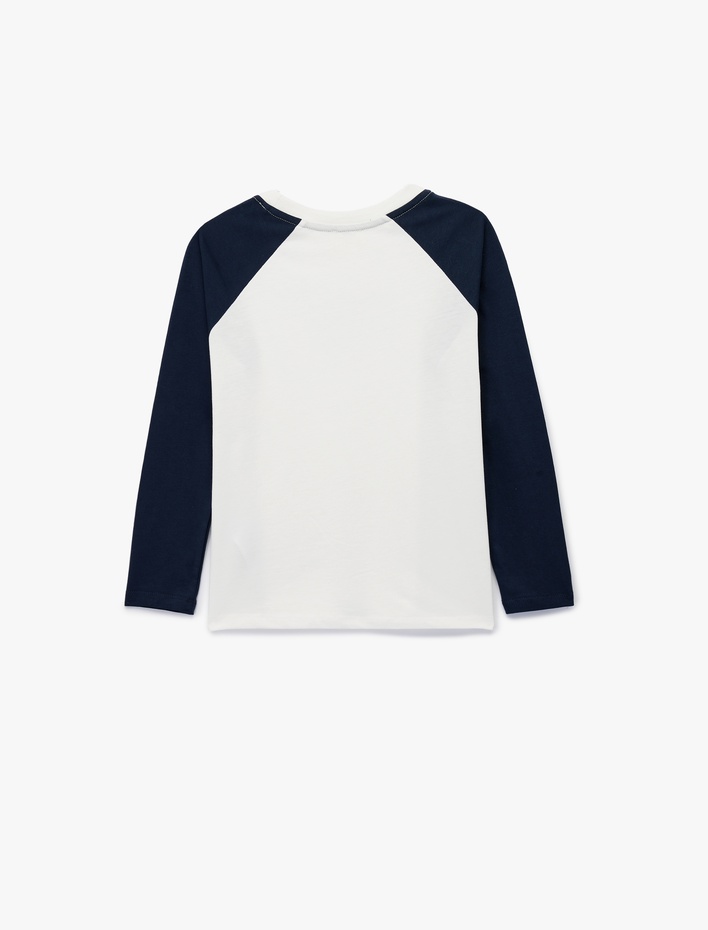 Kız Çocuk Pamuklu Bisiklet Yaka Baskılı Uzun Kollu Tişört