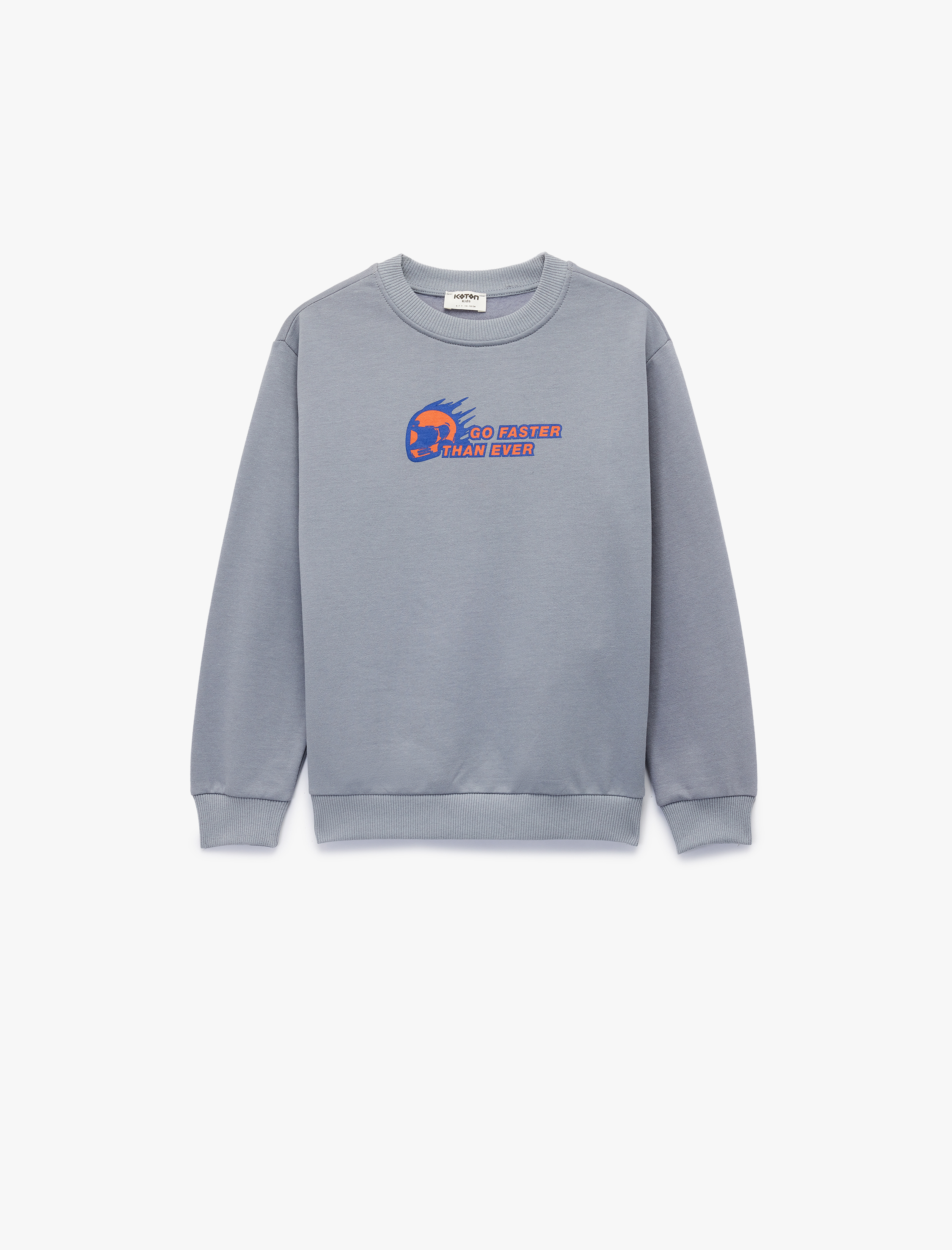  Erkek Çocuk Pamuklu Uzun Kollu Bisiklet Yaka Baskılı Şardonlu Sweatshirt