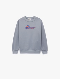 Pamuklu Uzun Kollu Bisiklet Yaka Baskılı Şardonlu Sweatshirt