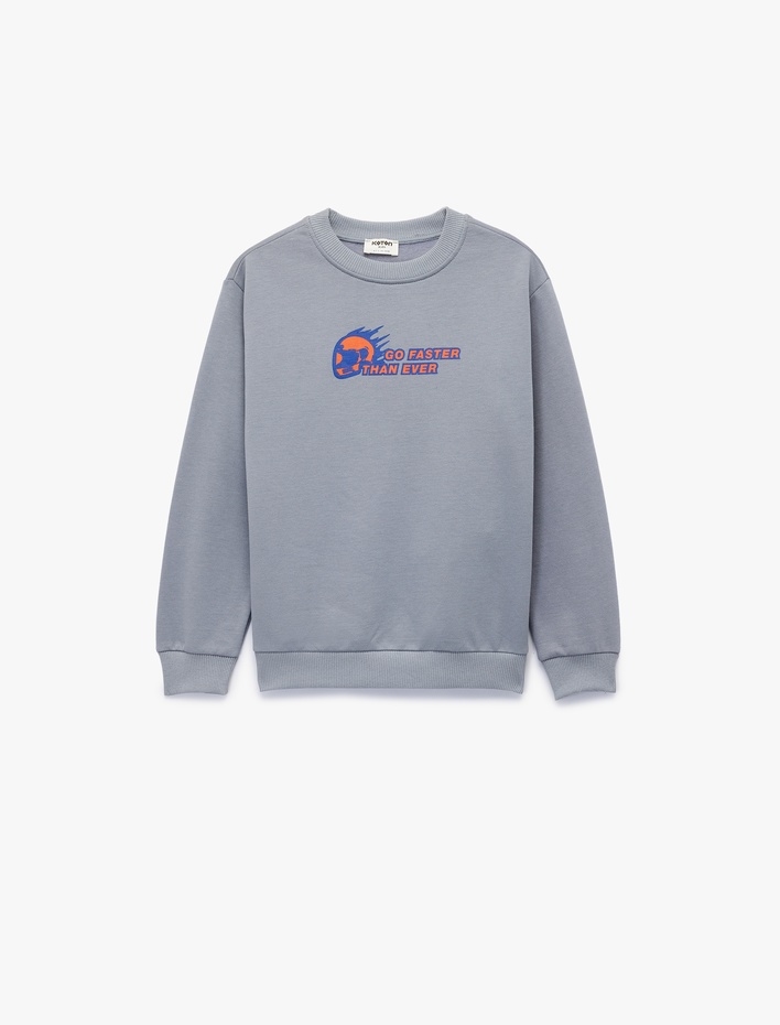Erkek Çocuk Pamuklu Uzun Kollu Bisiklet Yaka Baskılı Sweatshirt