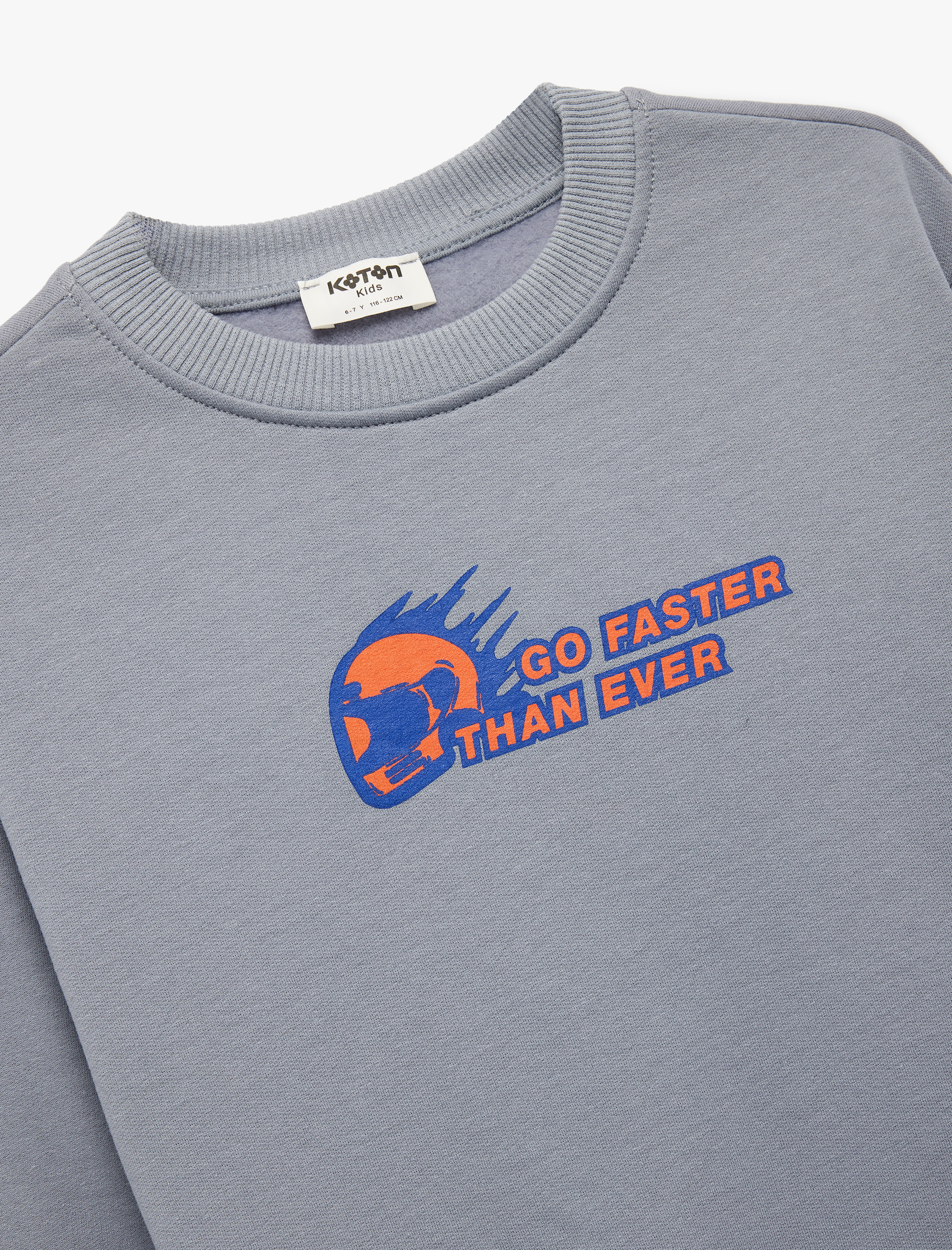  Erkek Çocuk Pamuklu Uzun Kollu Bisiklet Yaka Baskılı Şardonlu Sweatshirt