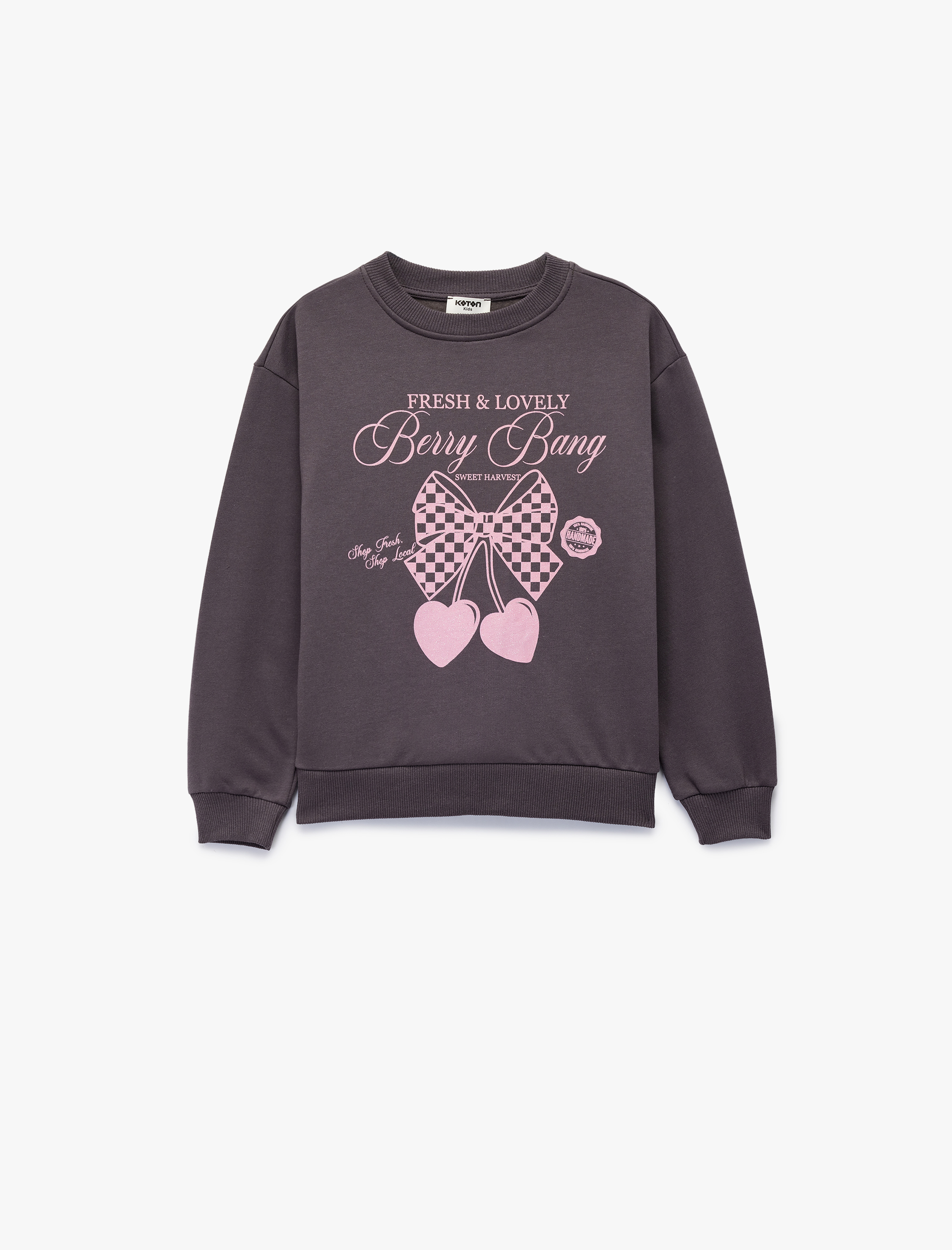  Kız Çocuk Uzun Kollu Bisiklet Yaka Baskılı Pamuklu Sweatshirt