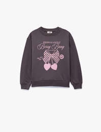 Uzun Kollu Bisiklet Yaka Baskılı Pamuklu Sweatshirt