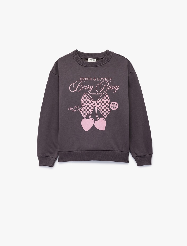 Kız Çocuk Uzun Kollu Bisiklet Yaka Baskılı Pamuklu Sweatshirt