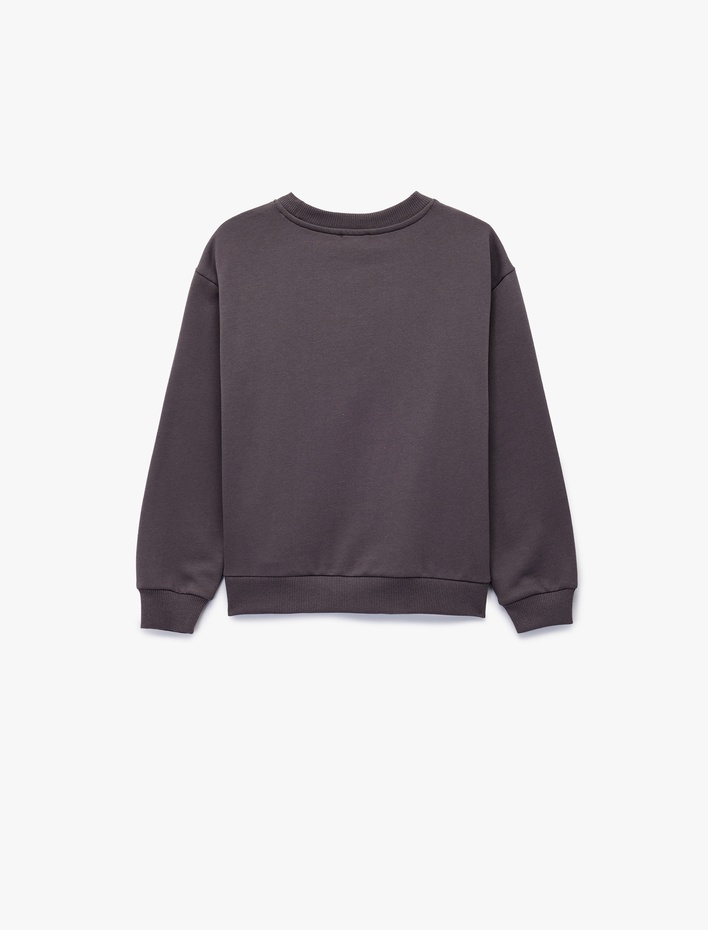 Kız Çocuk Uzun Kollu Bisiklet Yaka Baskılı Pamuklu Sweatshirt