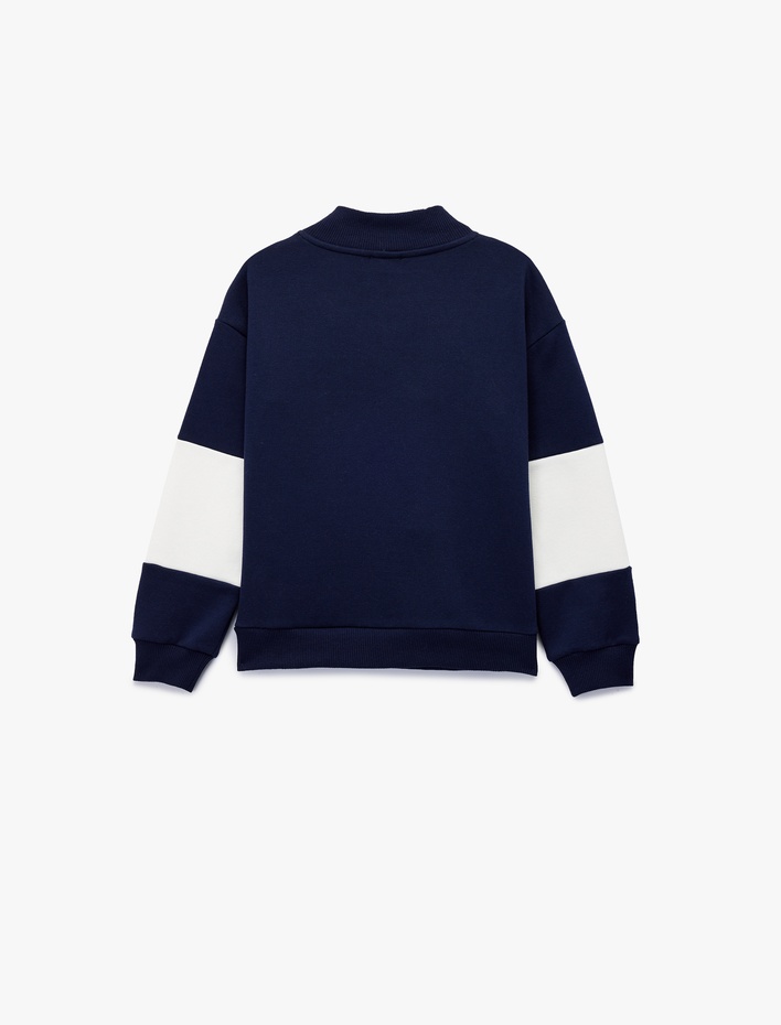 Kız Çocuk Uzun Kollu Yarım Fermuarlı Dik Yaka Nakışlı Oversize Sweatshirt