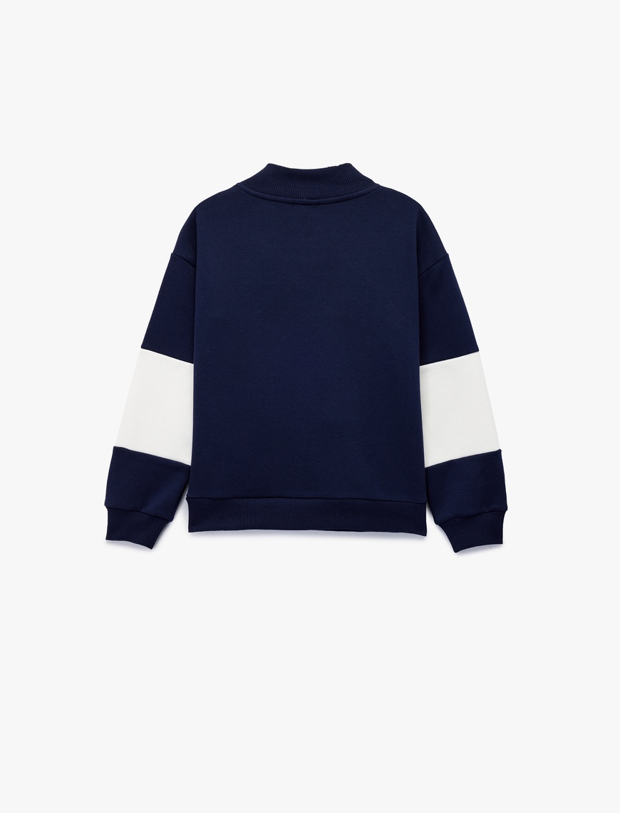  Kız Çocuk Uzun Kollu Yarım Fermuarlı Dik Yaka Nakışlı Oversize Sweatshirt