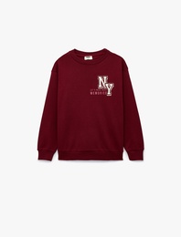Pamuklu Uzun Kollu Bisiklet Yaka Baskılı Sweatshirt