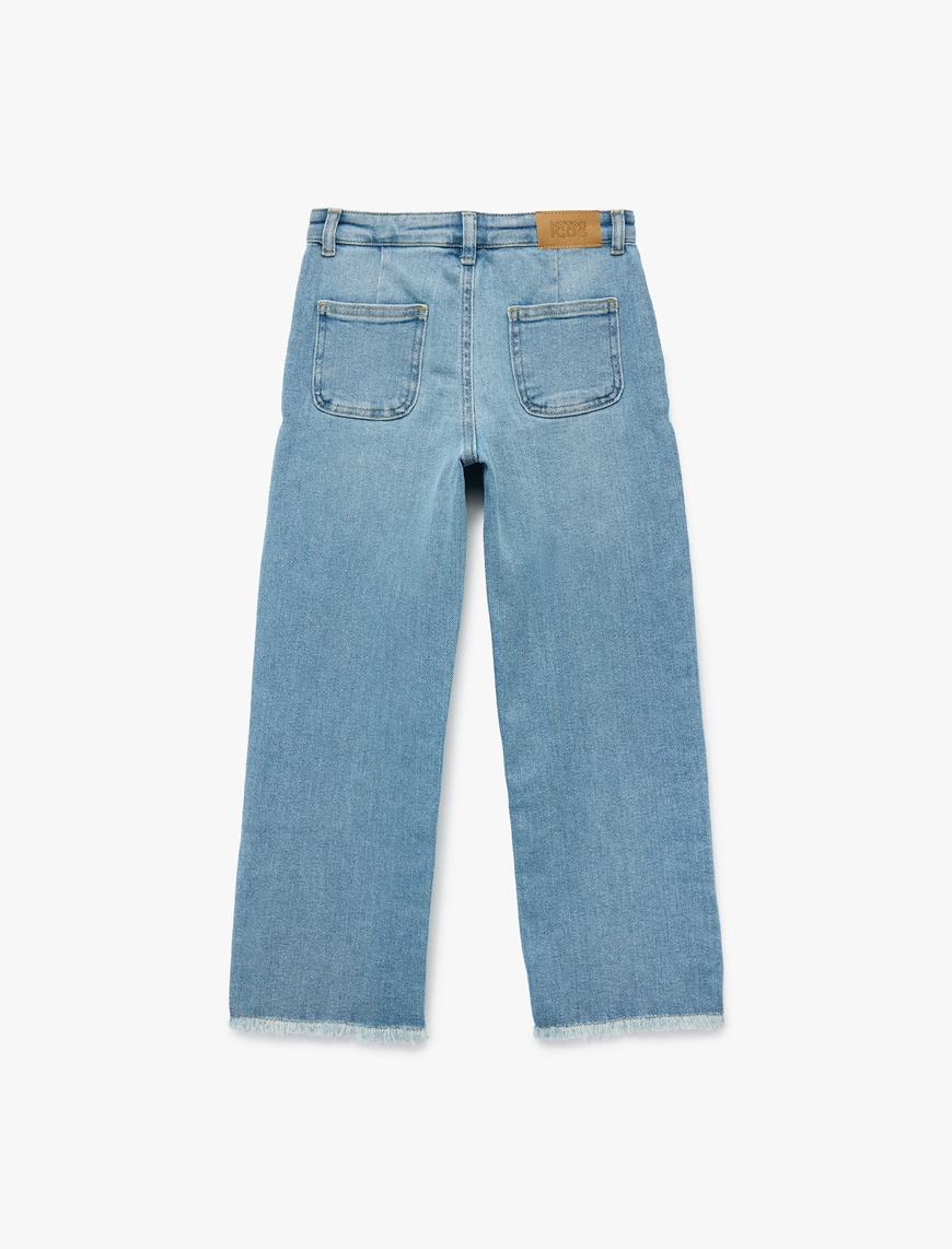 Kız Çocuk Pamuklu Cepli Yüksek Bel Denim Pantolon