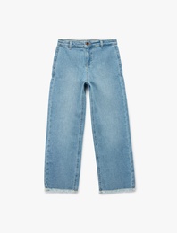 Pamuklu Cepli Yüksek Bel Denim Pantolon