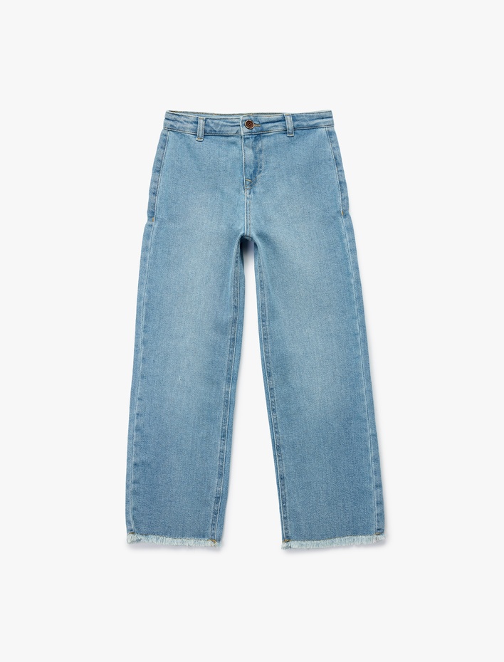 Kız Çocuk Pamuklu Cepli Yüksek Bel Denim Pantolon