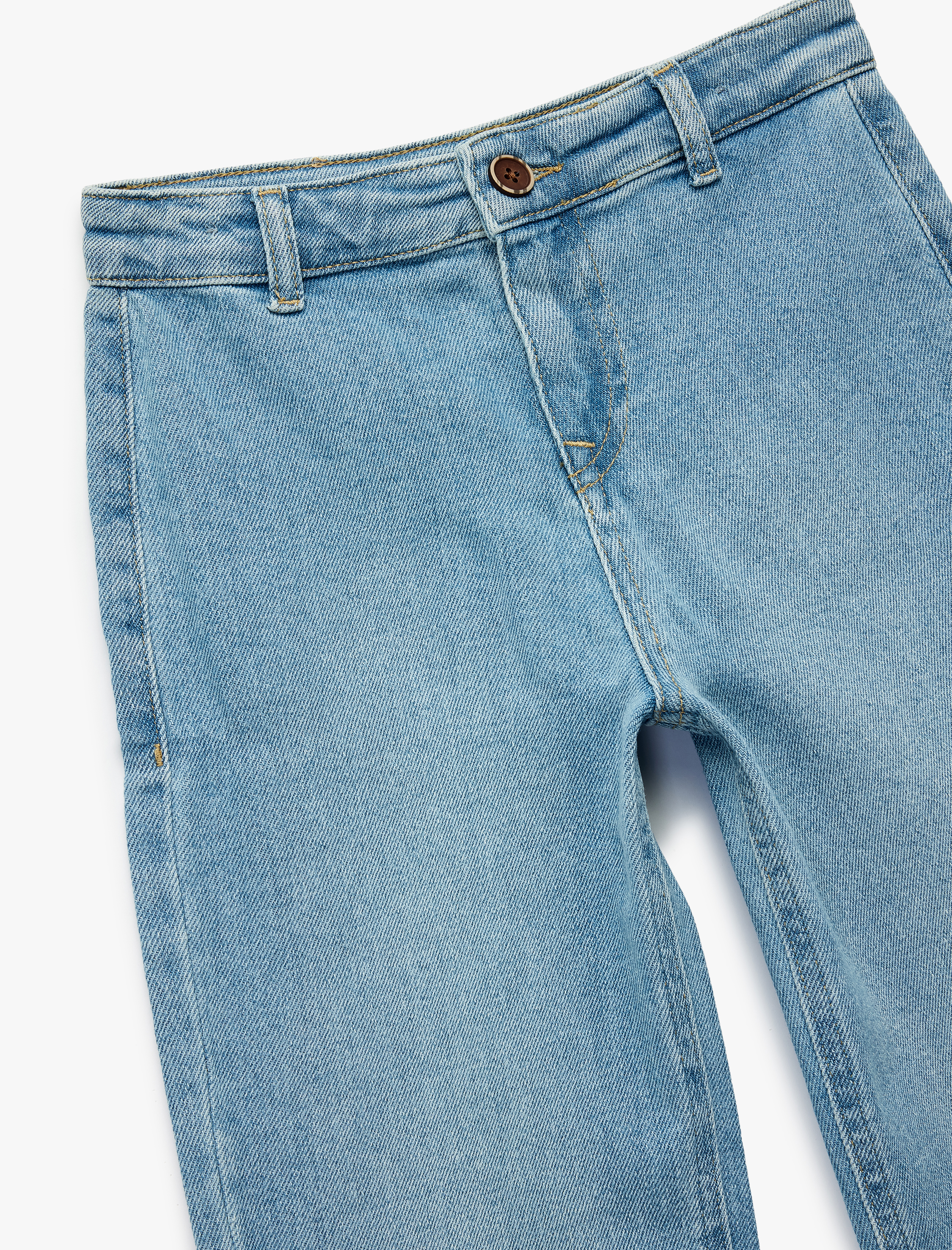  Kız Çocuk Pamuklu Cepli Yüksek Bel Denim Pantolon