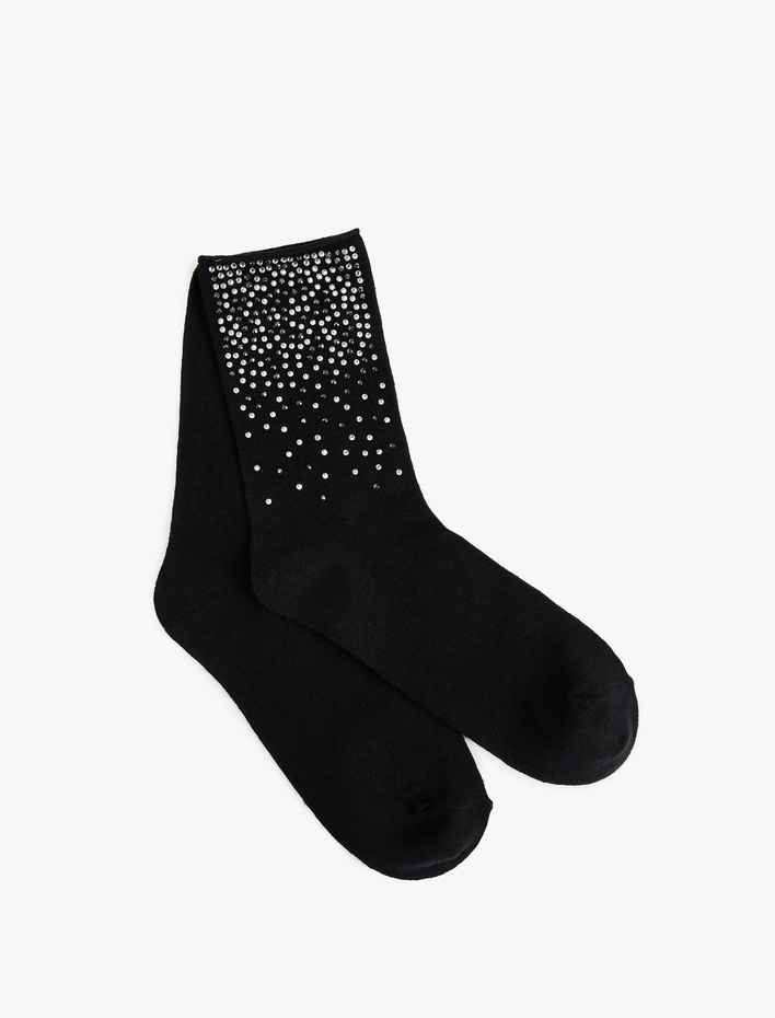 Kadın Pamuklu Taşlı Soket Çorap