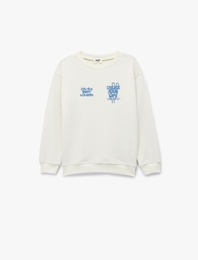 Baskılı Uzun Kollu Bisiklet Yaka Oversize Sweatshirt
