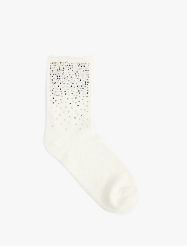 Kadın Pamuklu Taşlı Soket Çorap