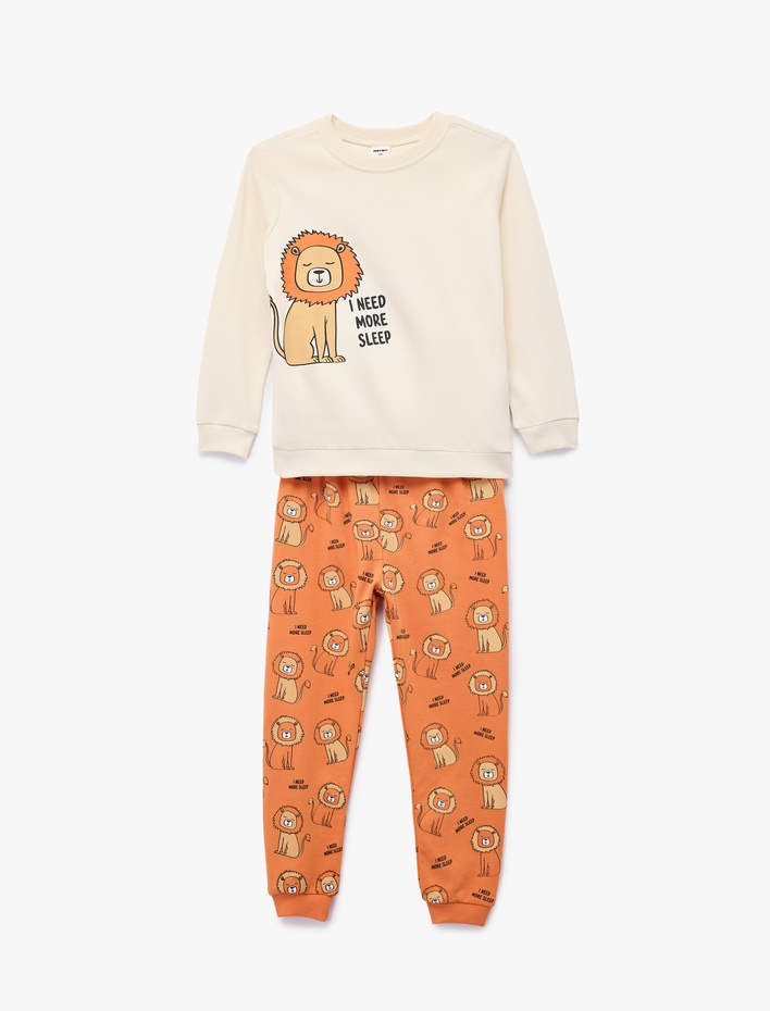 Erkek Bebek Aslan Baskılı 2'li Pamuklu Pijama Takımı